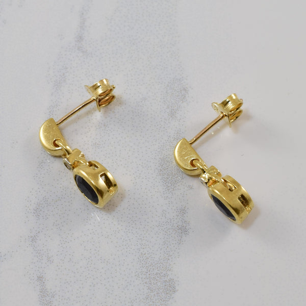 Black Sapphire & Diamond Drop Stud Earrings | 1.00ctw, 0.01ctw |