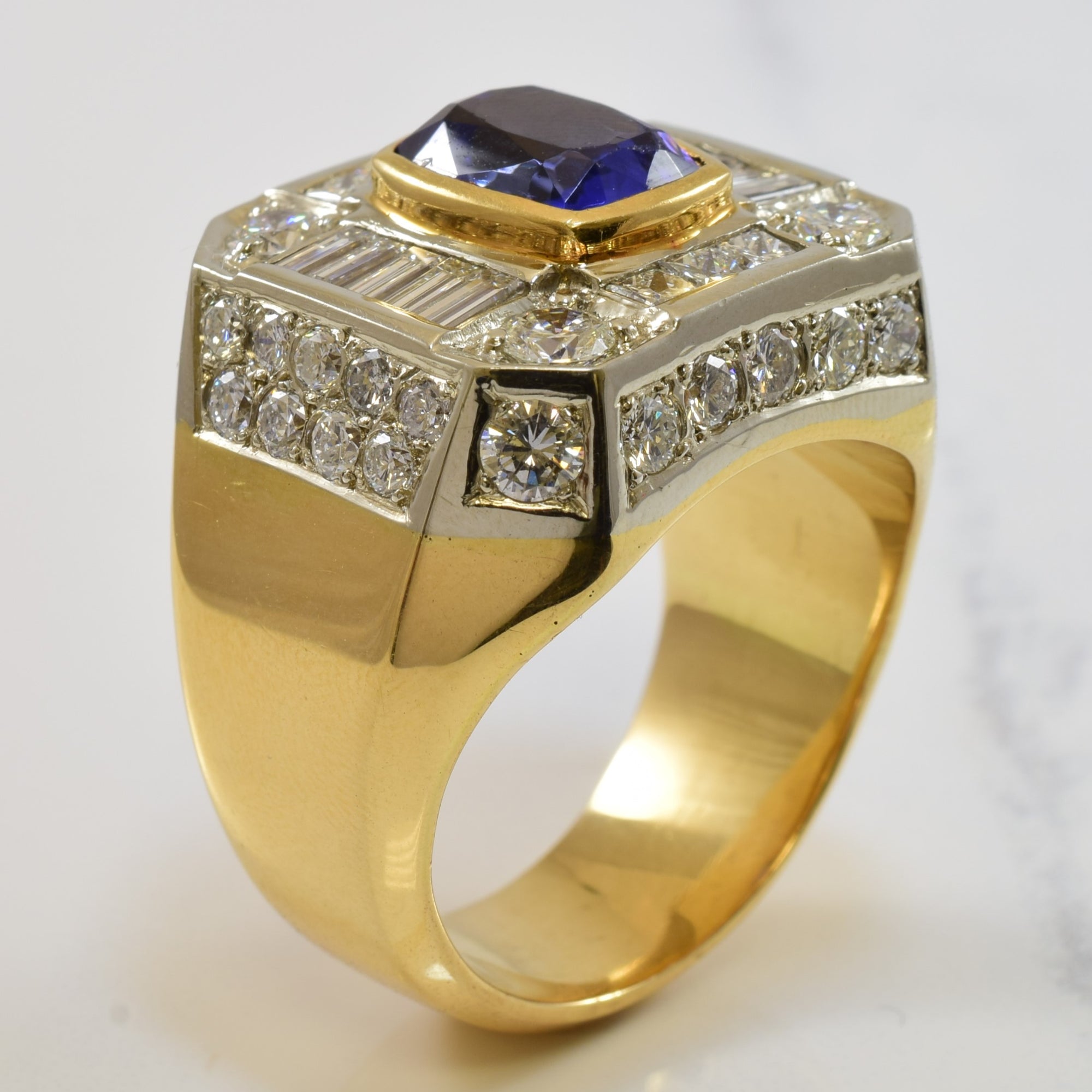 Bezel Set Tanzanite & Diamond Ring | 6.00ct, 4.92ctw | SZ 15.25 |