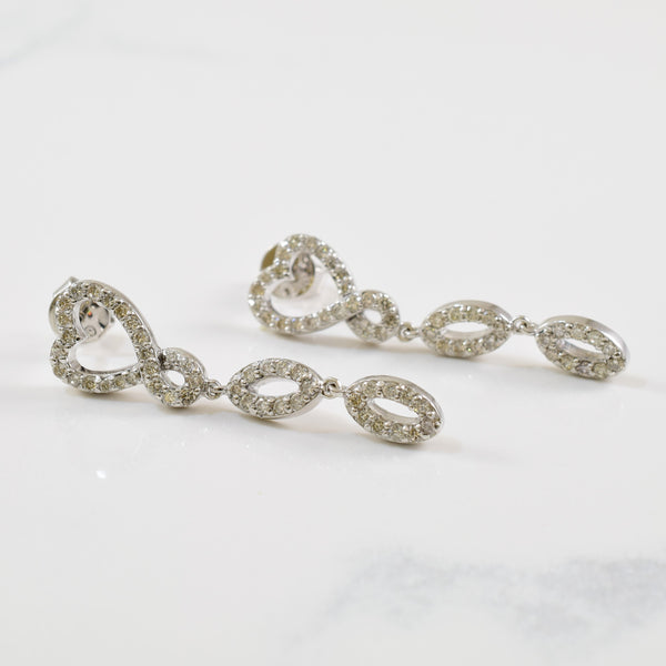 Diamond Heart Drop Stud Earrings | 1.00ctw |