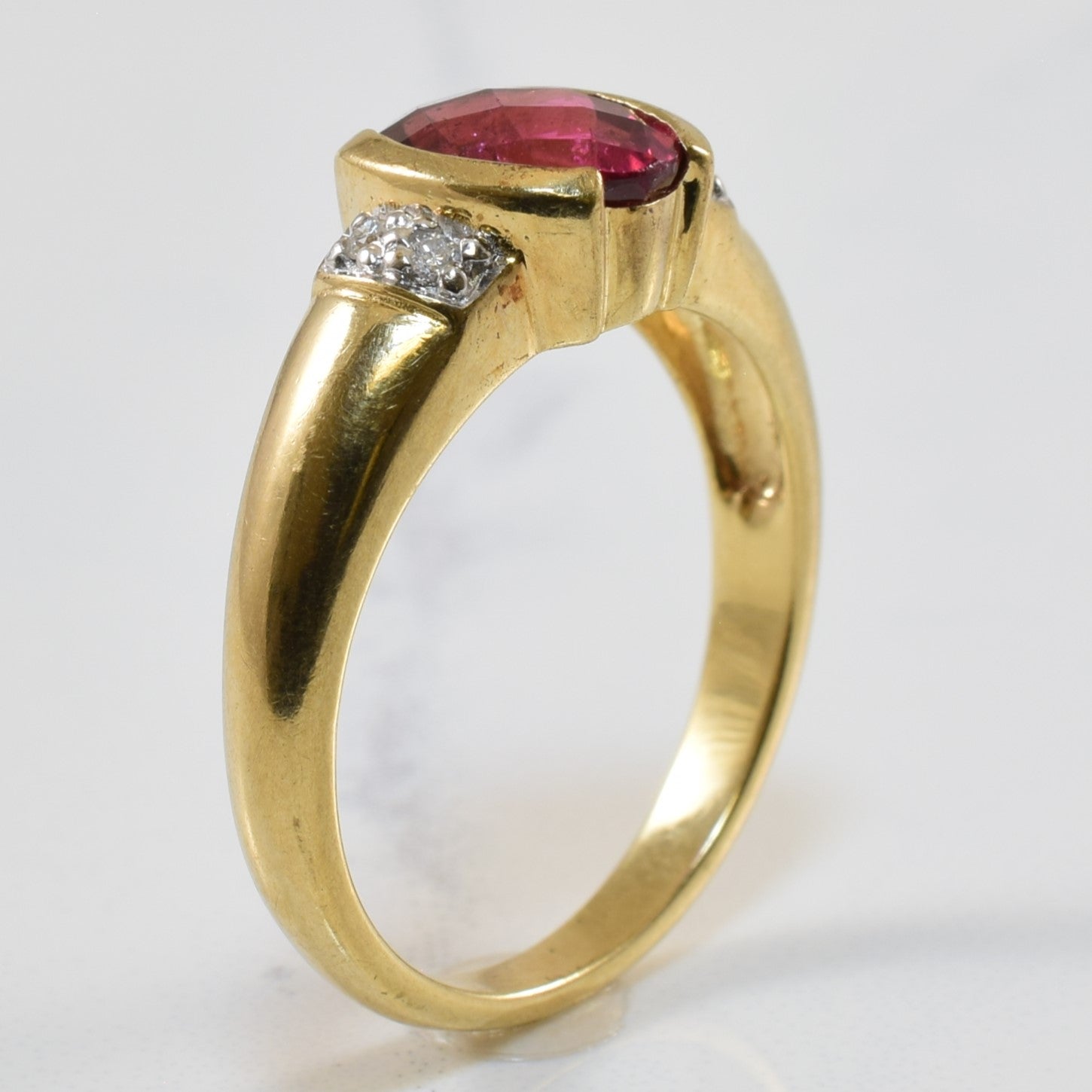 Semi Bezel Pink Tourmaline & Diamond Ring | 1.30ct, 0.04ctw | SZ 7 |