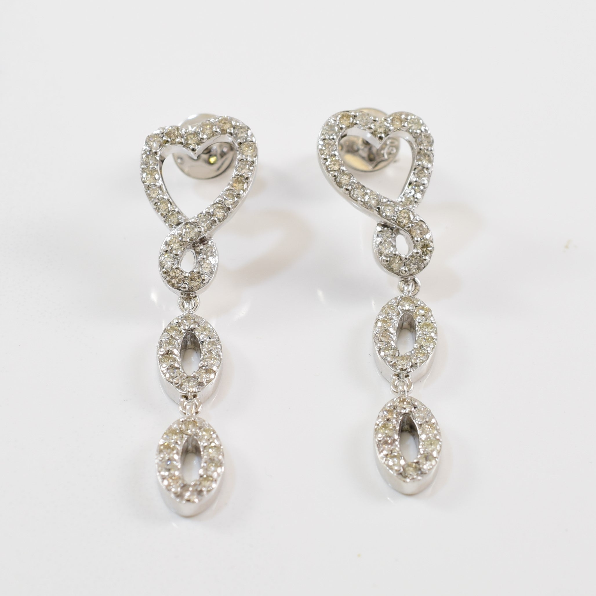 Diamond Heart Drop Stud Earrings | 1.00ctw |