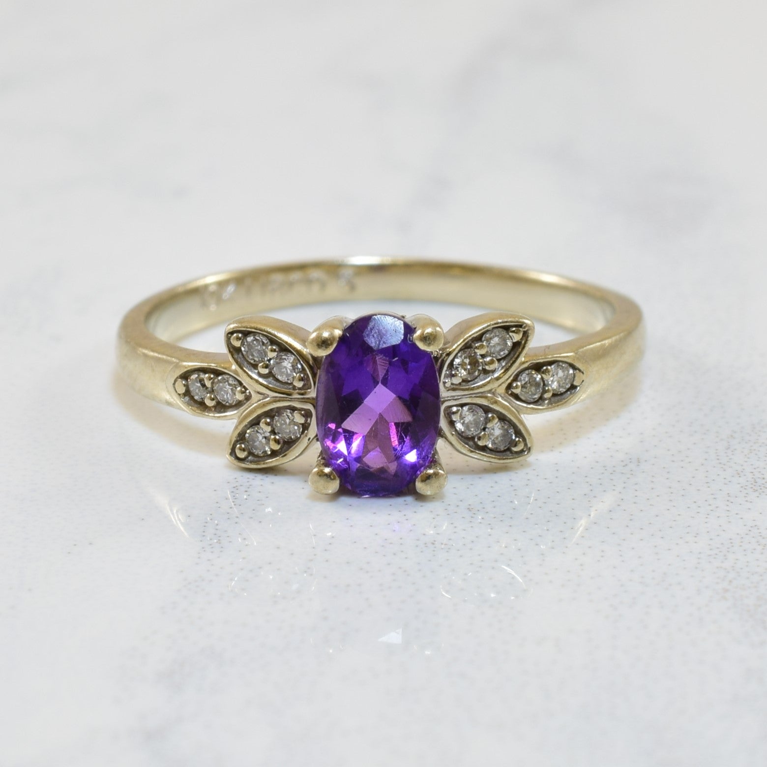 Floral Amethyst & Diamond Ring | 0.37ct, 0.06ctw | SZ 6 |