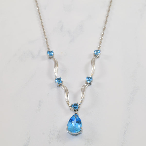Blue Topaz & Diamond Drop Necklace | 4.00ctw, 0.01ctw | 20