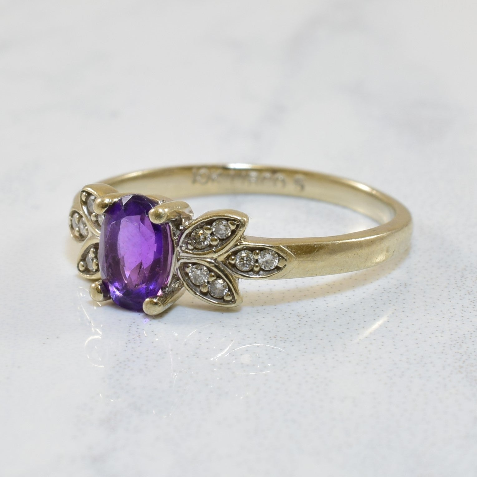 Floral Amethyst & Diamond Ring | 0.37ct, 0.06ctw | SZ 6 |