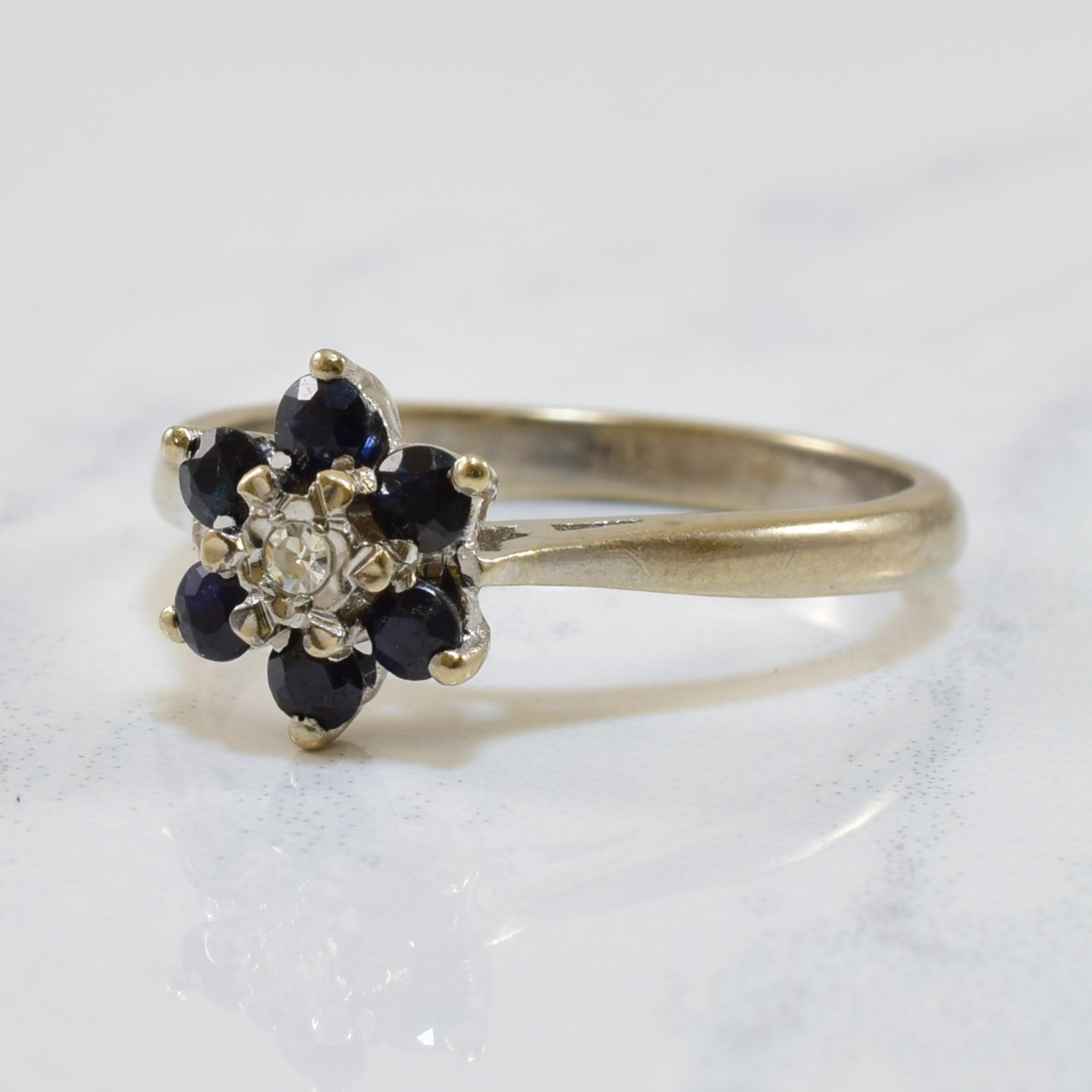 Blue Sapphire & Diamond Floral Cluster Ring | 0.42ctw, 0.02ct | SZ 6.5 |