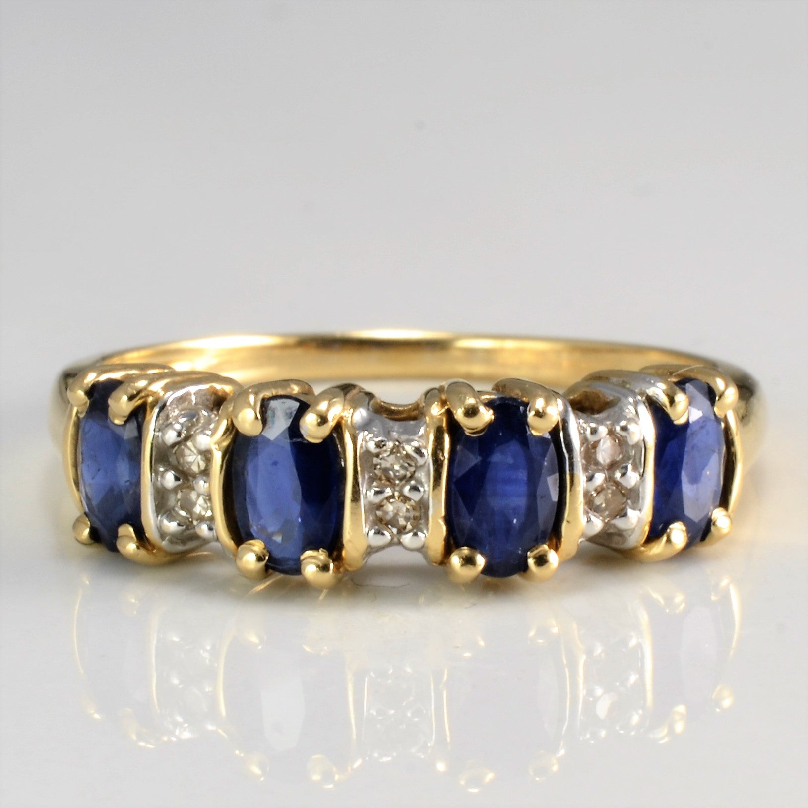 Four Stone Sapphire & Diamond Ring | 0.06 ctw, SZ 7.75 |