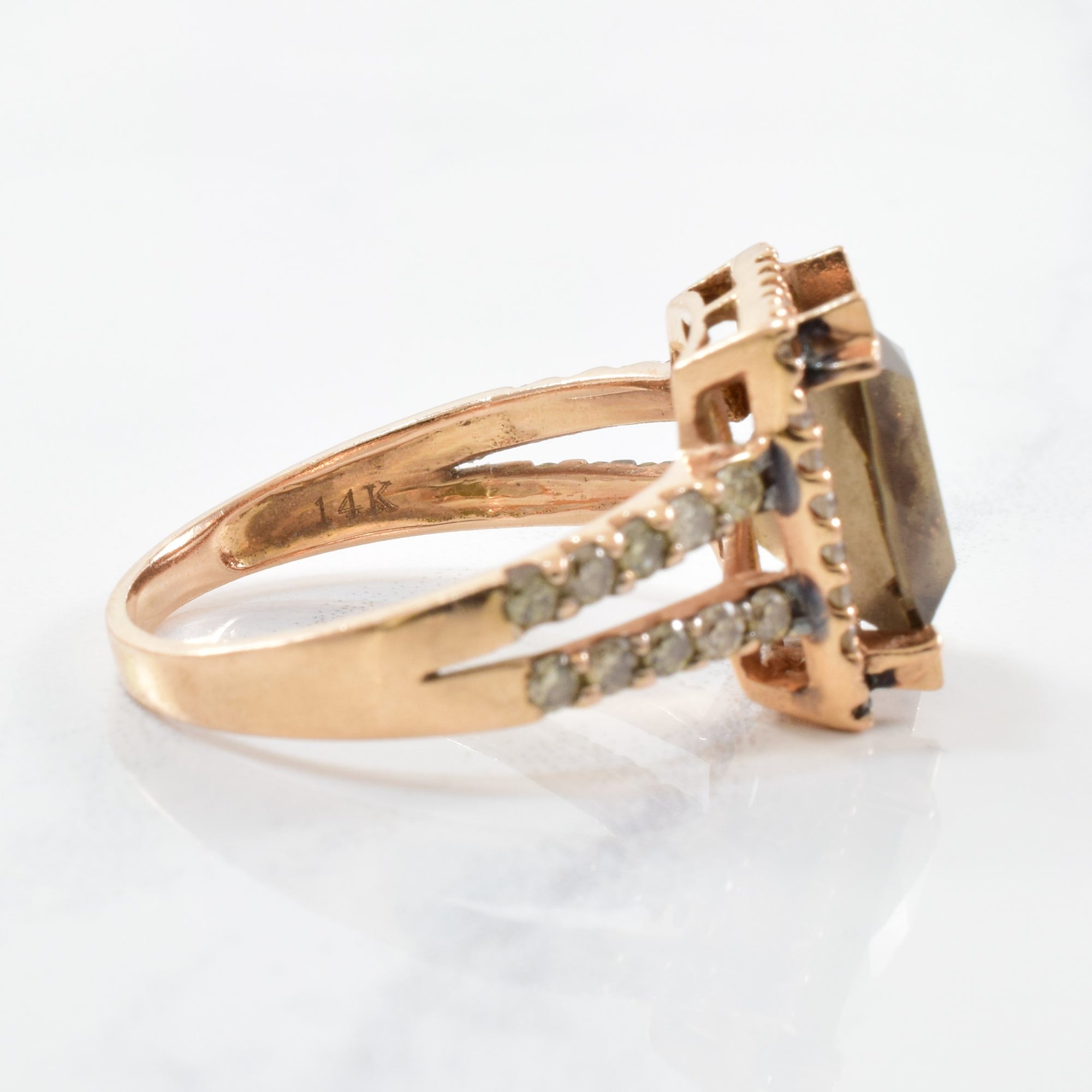 Le Vian' Smoky Quartz & Champagne Diamond Halo Ring | 0.50ctw, 2.50ct | SZ 8.5 |