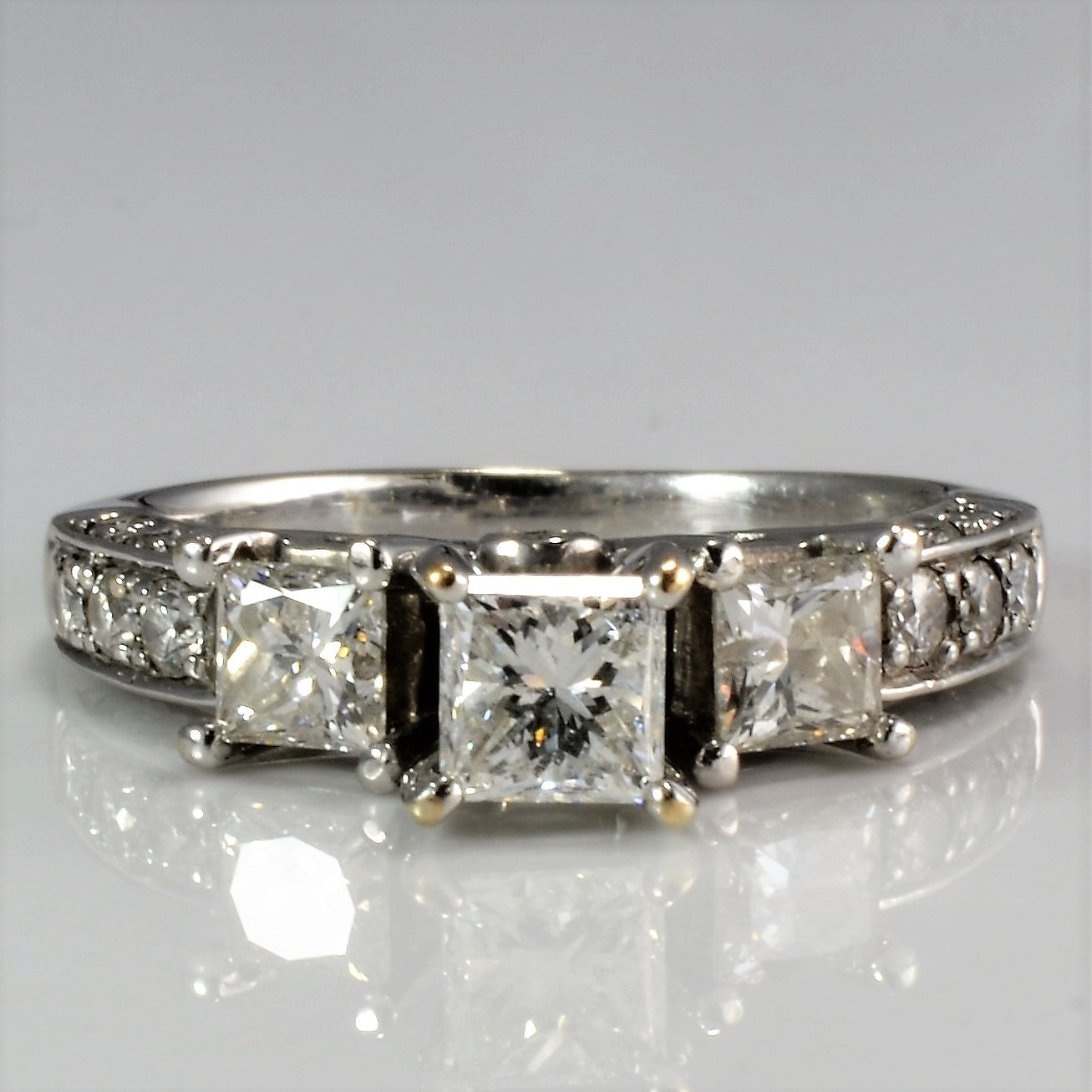 Three Stone Princess & Round Accents Diamond Engagement Ring | 1.25 ctw, SZ 4.75 |