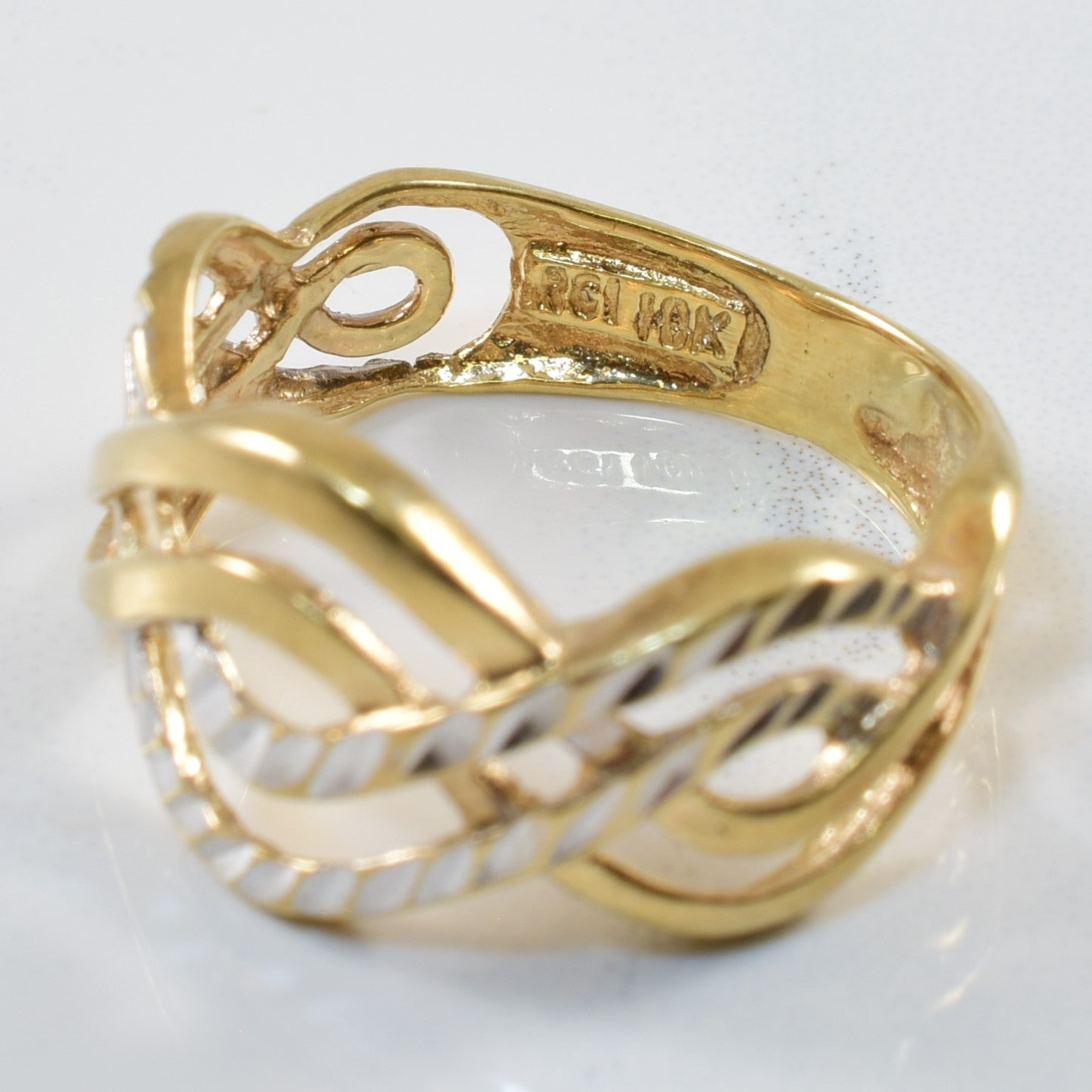 Two Tone Open Work Cross Over Ring | SZ 6.25 |