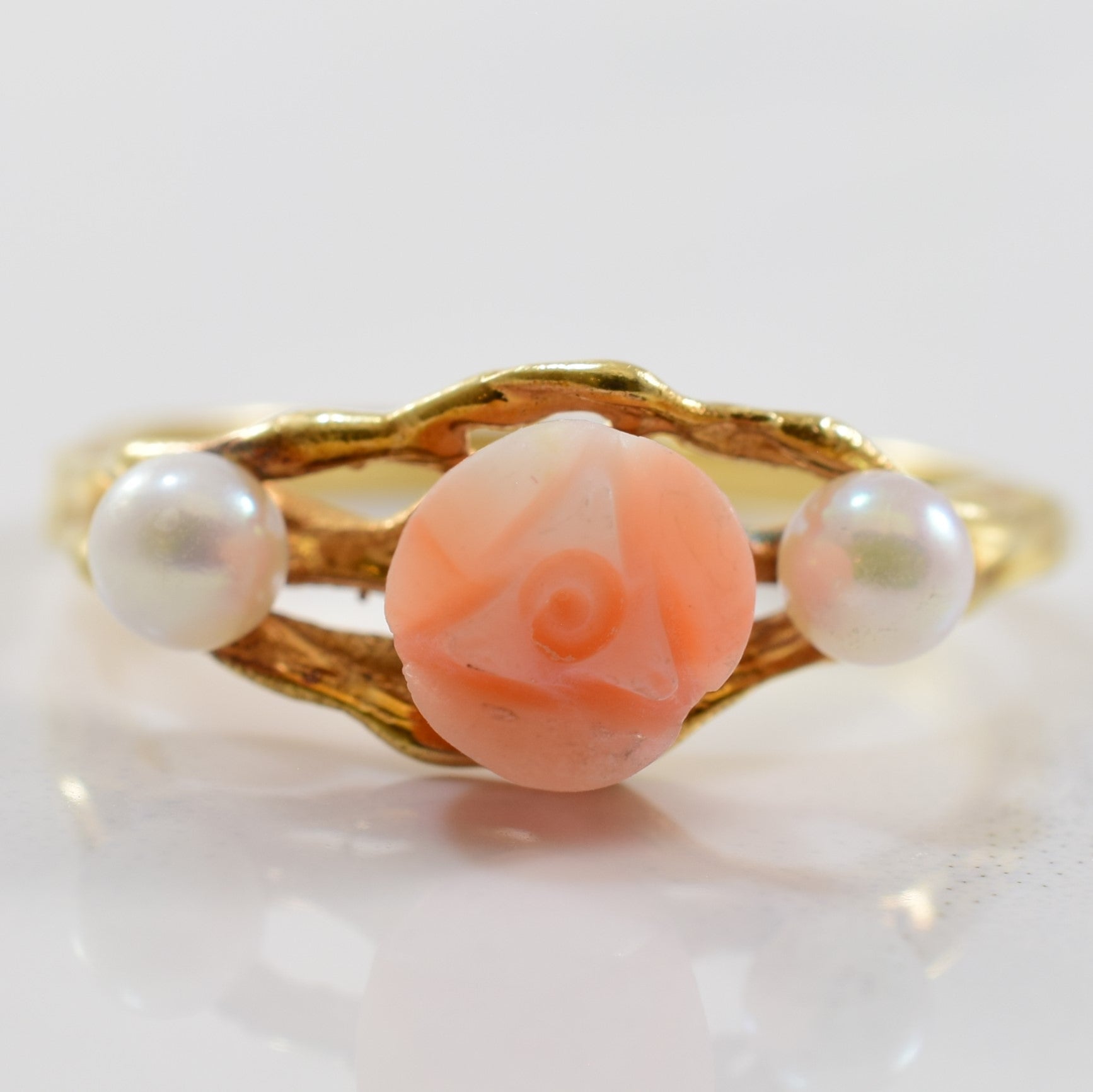 Floral Coral & Pearl Ring | 0.40ctw, 1.40ct | SZ 5.75 |