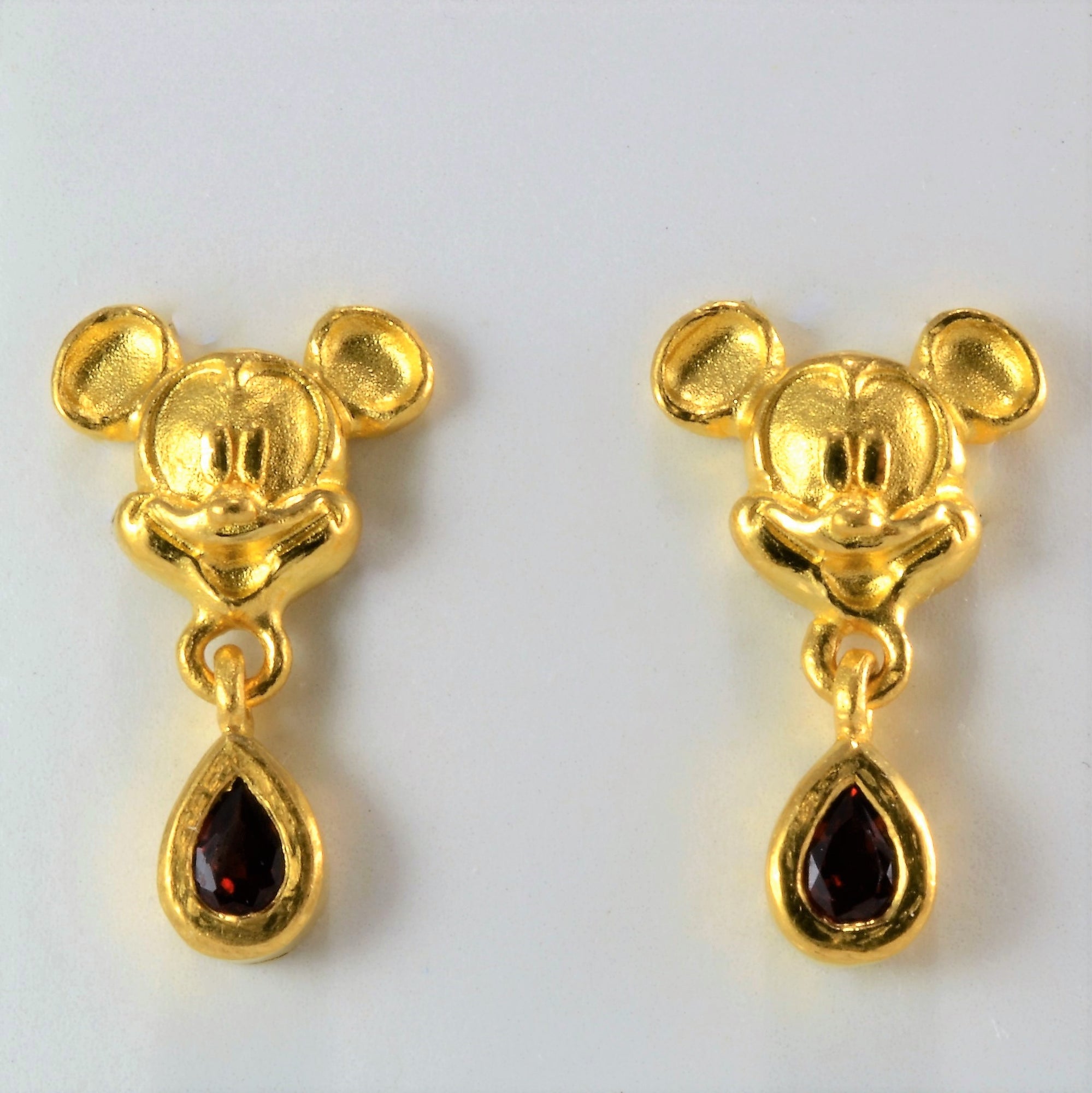 Fancy Mickey Mouse Garnet Earrings