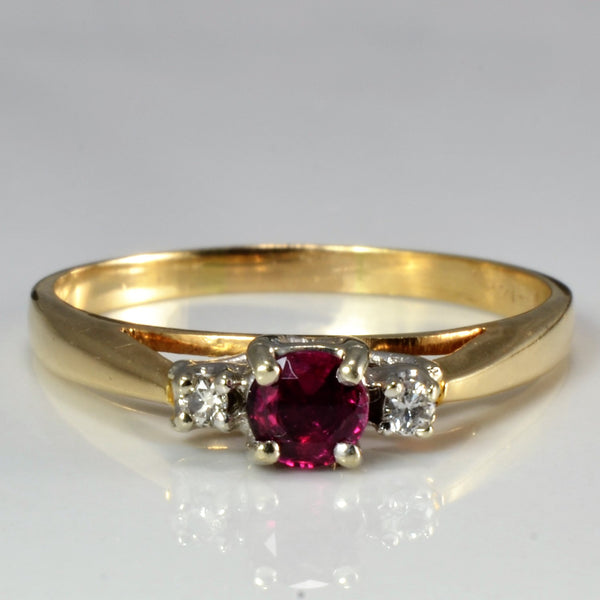 Three Stone Ruby & Diamond Ring | 0.04 ctw, SZ 7.5 |