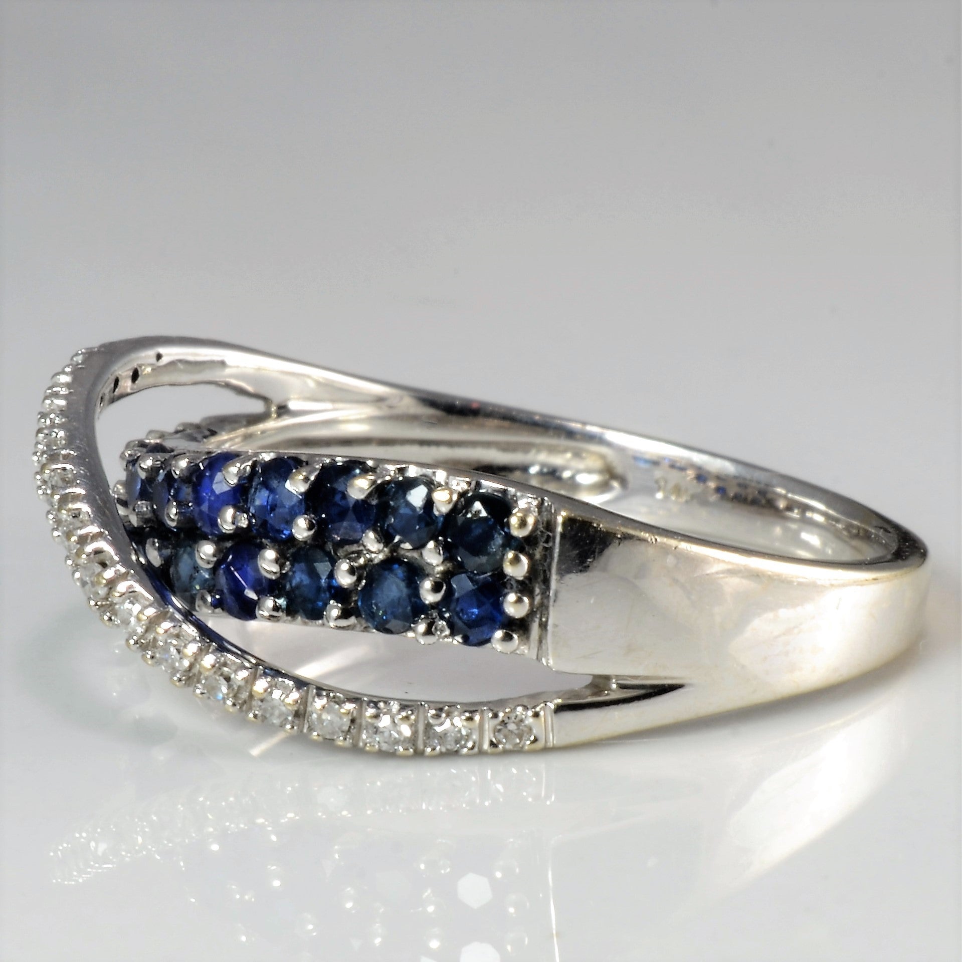 Pave Set Sapphire & Diamond Bypass Ring | 0.08 ctw, SZ 7.5 |