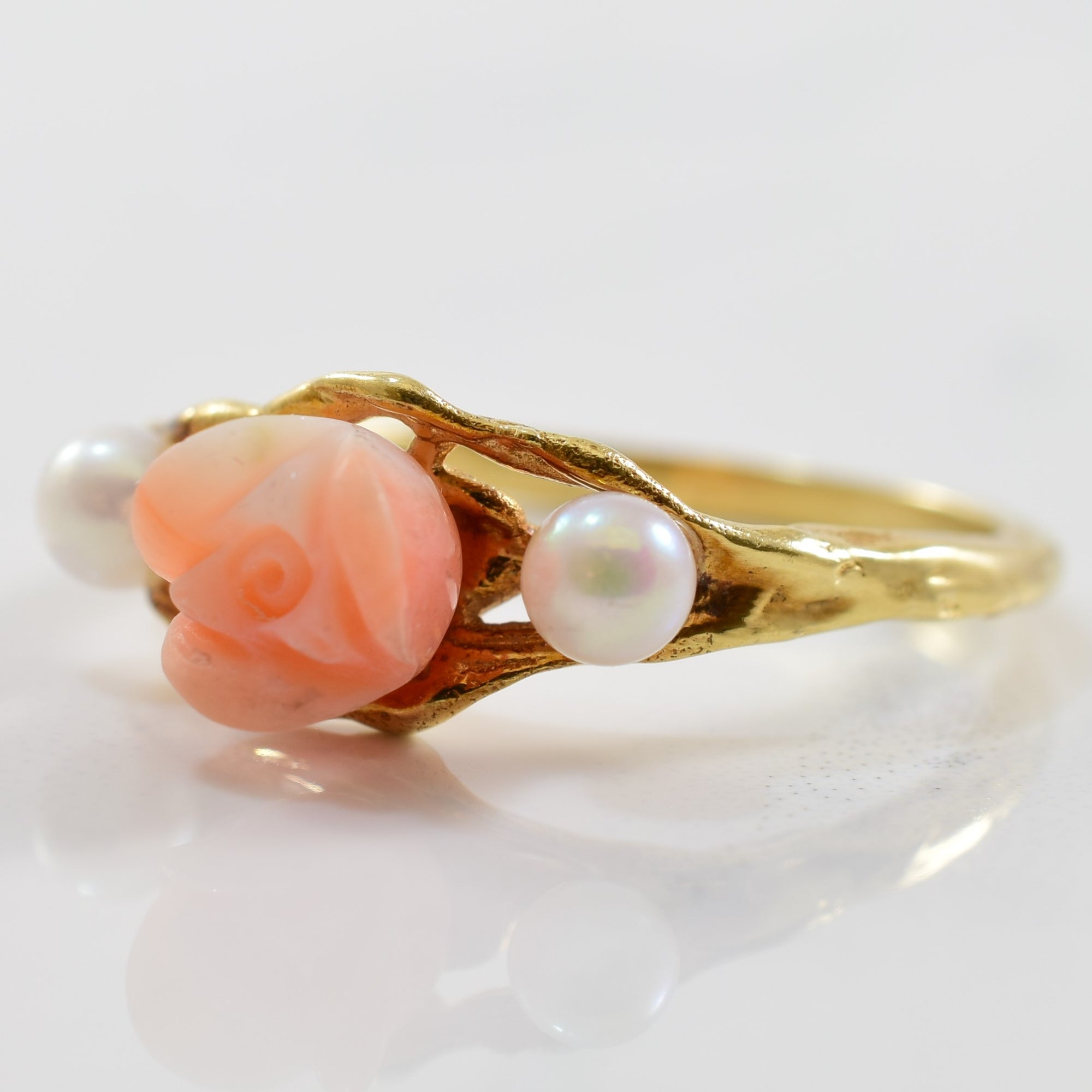 Floral Coral & Pearl Ring | 0.40ctw, 1.40ct | SZ 5.75 |