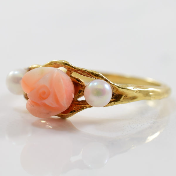 Floral Coral & Pearl Ring | 0.40ctw, 1.40ct | SZ 5.75 |