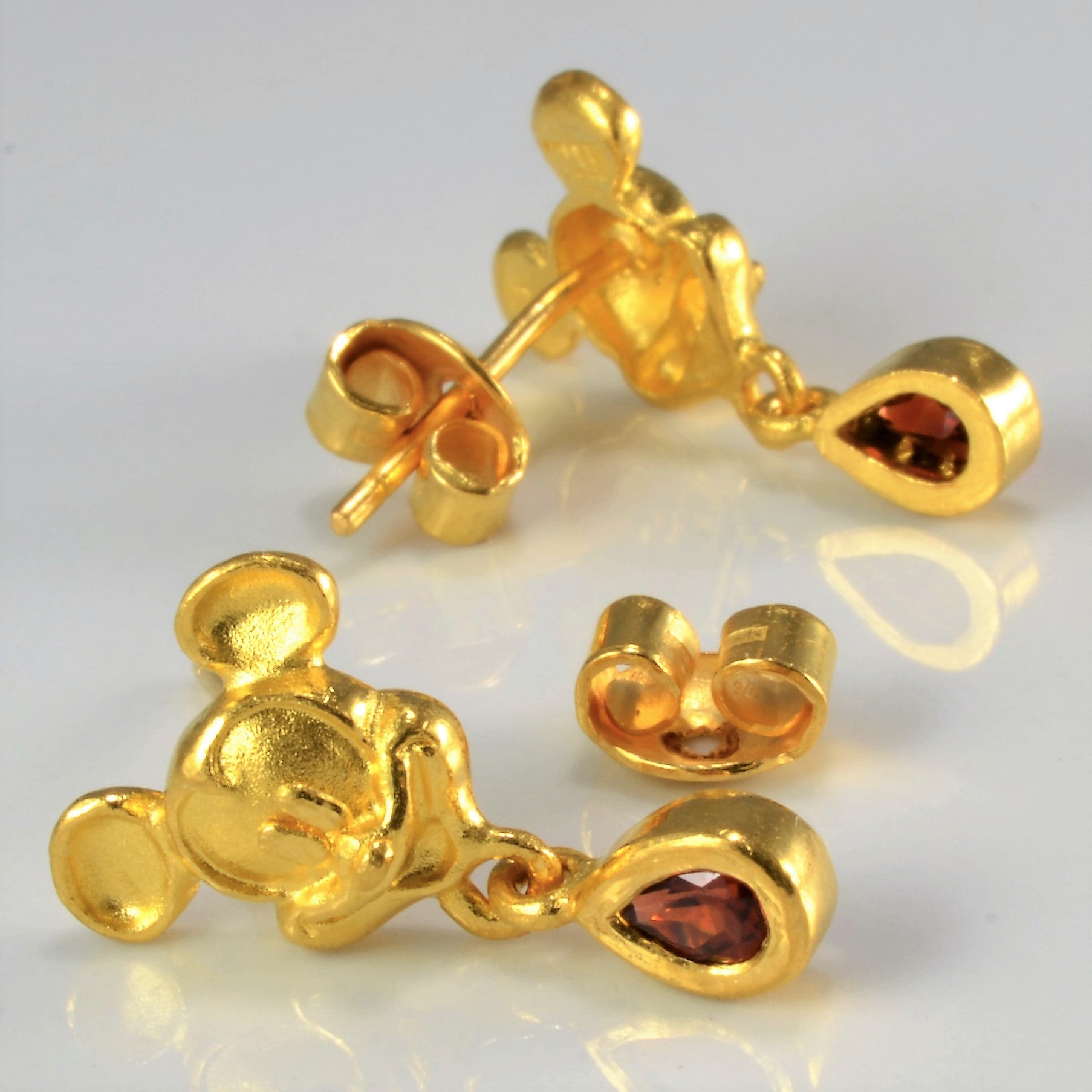 Fancy Mickey Mouse Garnet Earrings
