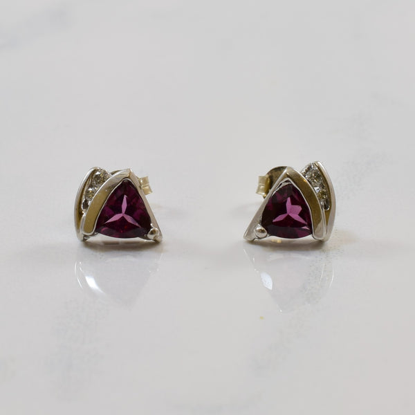 Rhodolite Garnet & Diamond Stud Earrings | 1.30ctw, 0.05ctw |