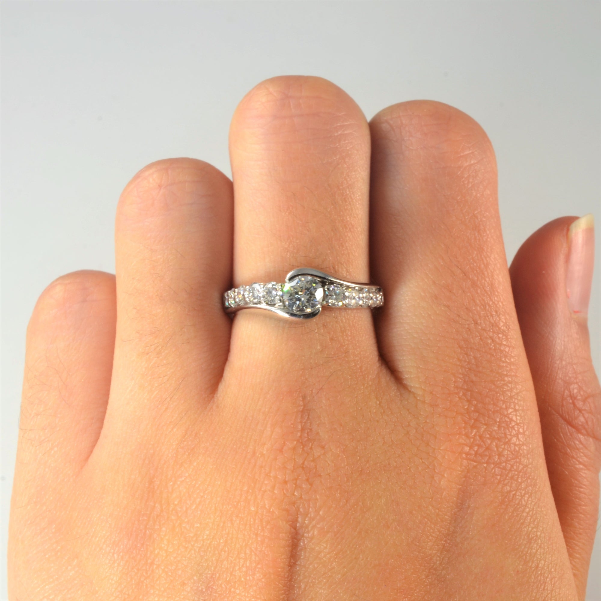 Pave Bypass Diamond Engagement Ring | 0.91ctw | SZ 7.5 |