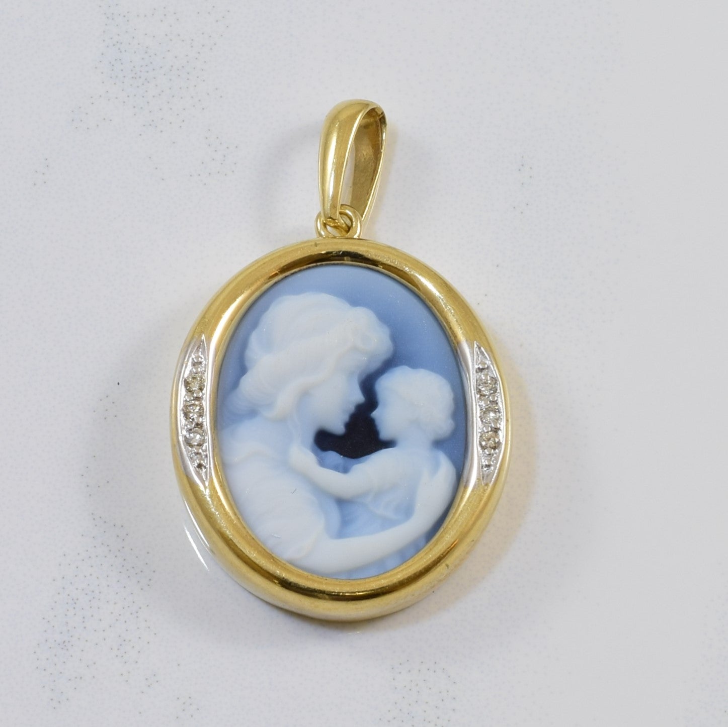 Mother & Daughter Diamond Onyx Cameo Pendant |