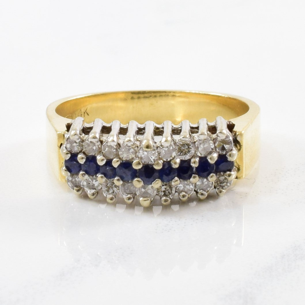 Three Row Sapphire & Diamond Ring | 0.25ctw, 0.15ctw | SZ 6 |