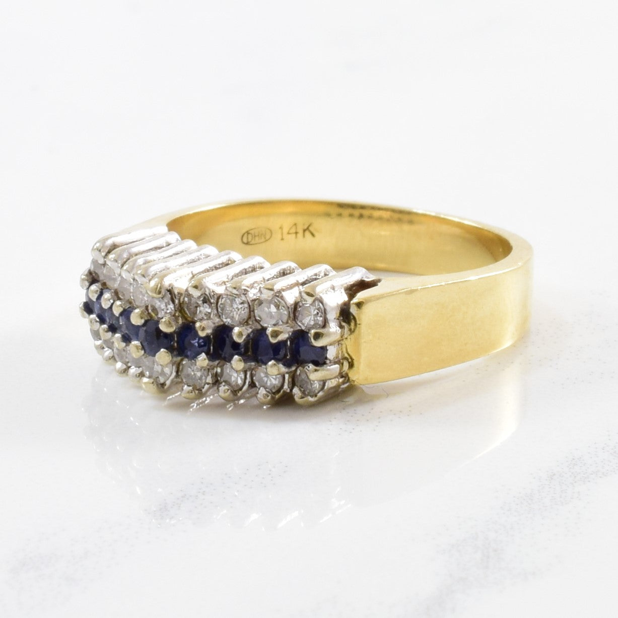 Three Row Sapphire & Diamond Ring | 0.25ctw, 0.15ctw | SZ 6 |