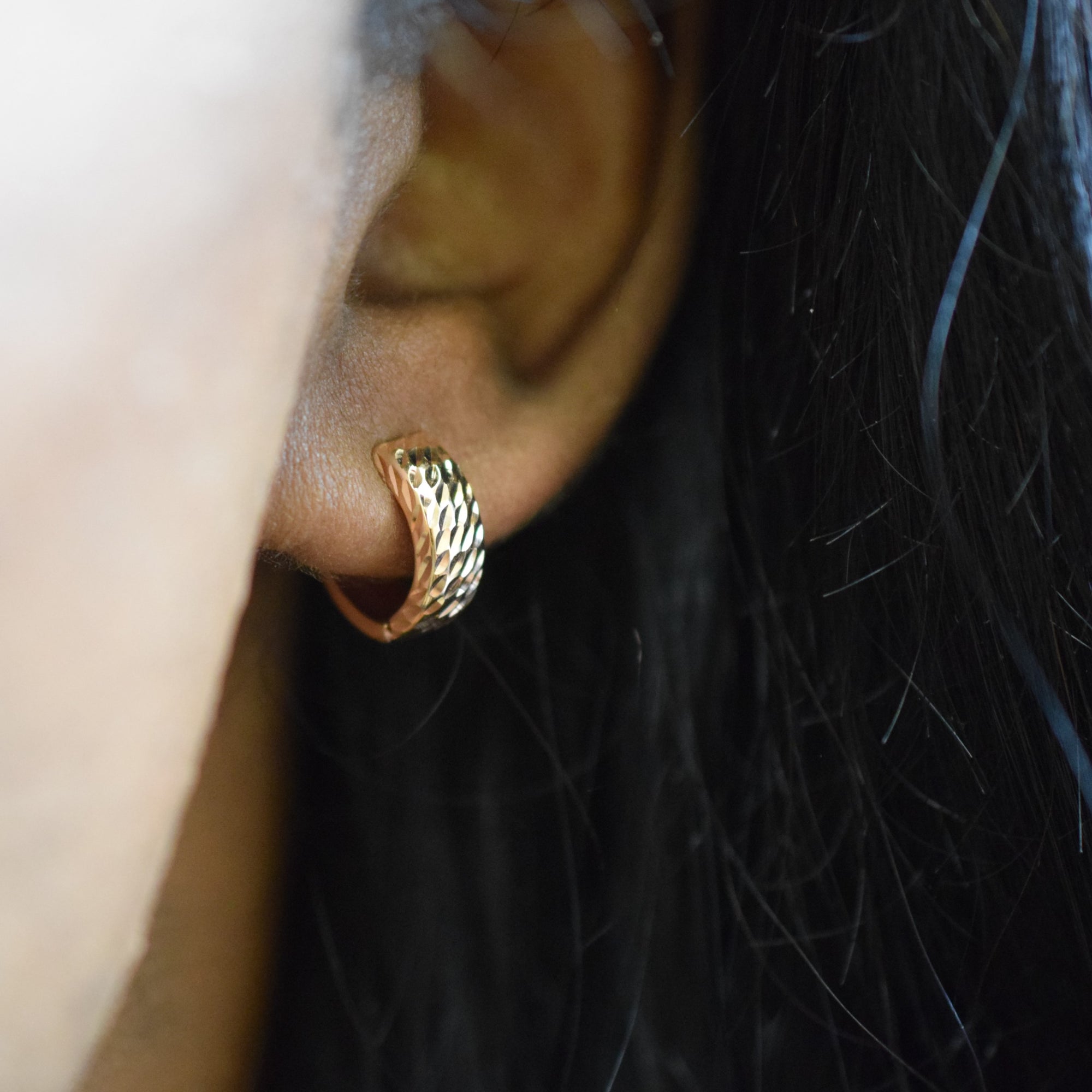 Diamond Cut Rose Gold Huggie Earrings |
