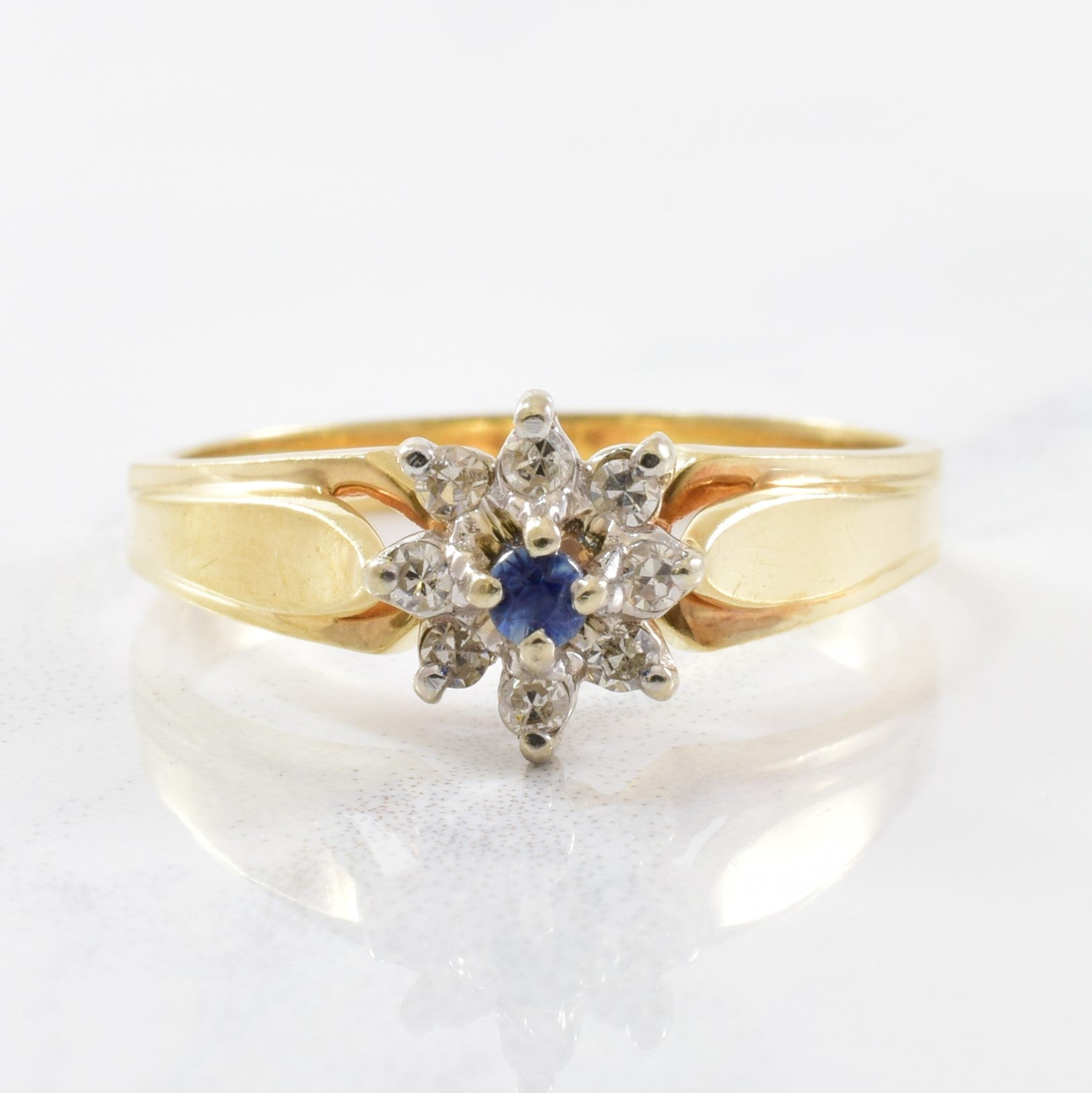 Blue Sapphire Diamond Halo Ring | 0.06ct, 0.08ctw | SZ 6.25 |