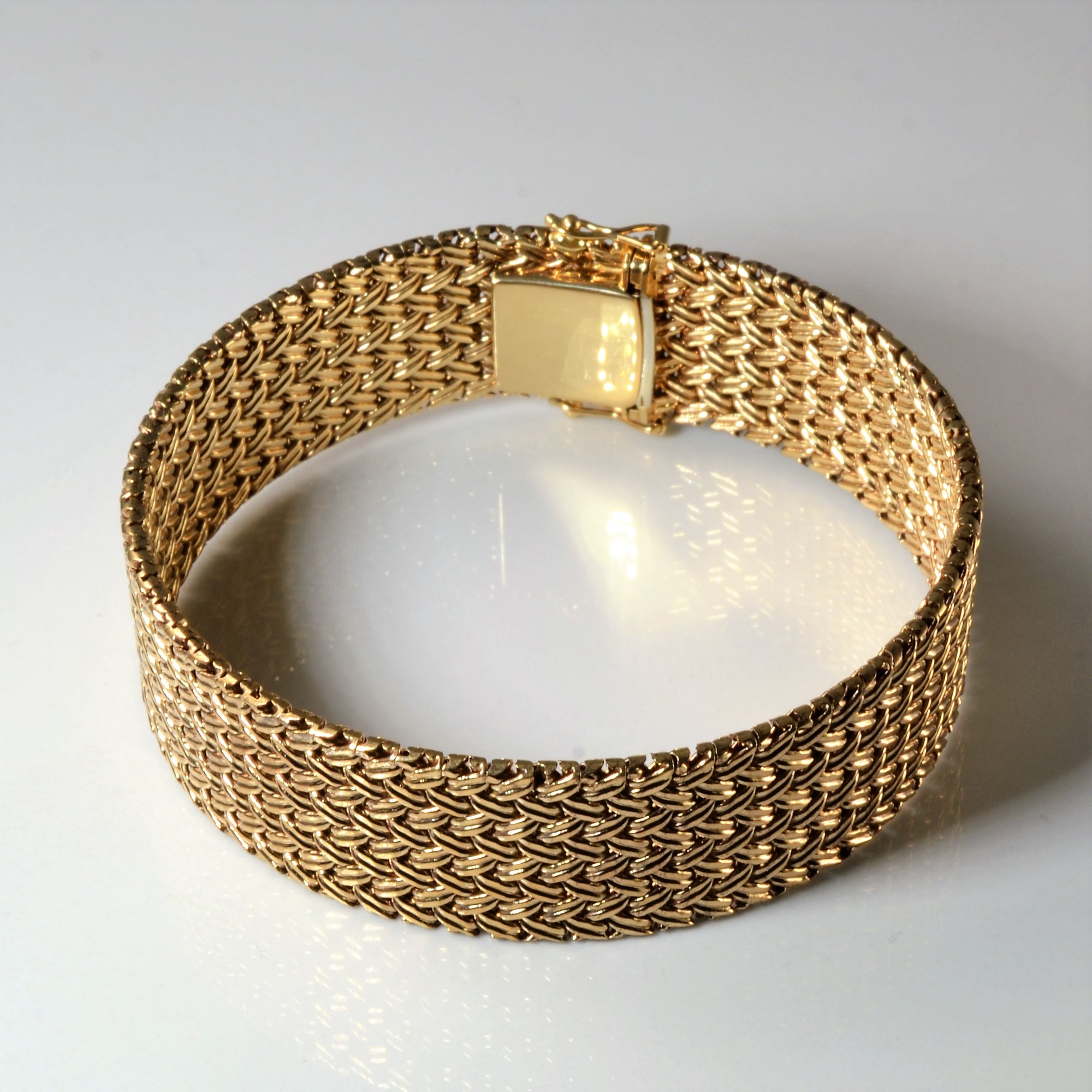 Yellow Gold Wide Woven Italian Link Bracelet For Sale at 1stDibs | italian  jewelry li, wide link bracelet, woven link bracelet
