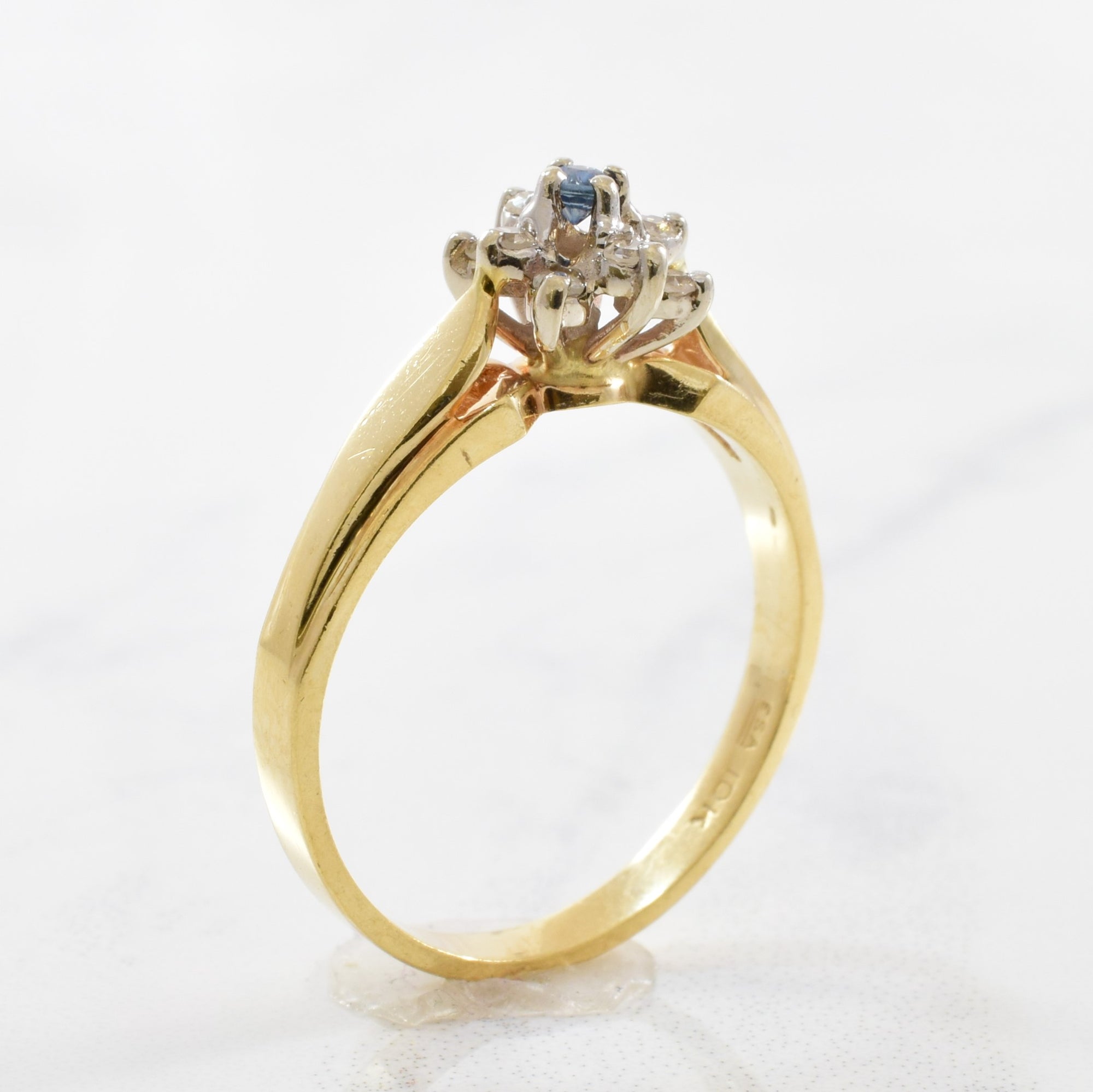 Blue Sapphire Diamond Halo Ring | 0.06ct, 0.08ctw | SZ 6.25 |