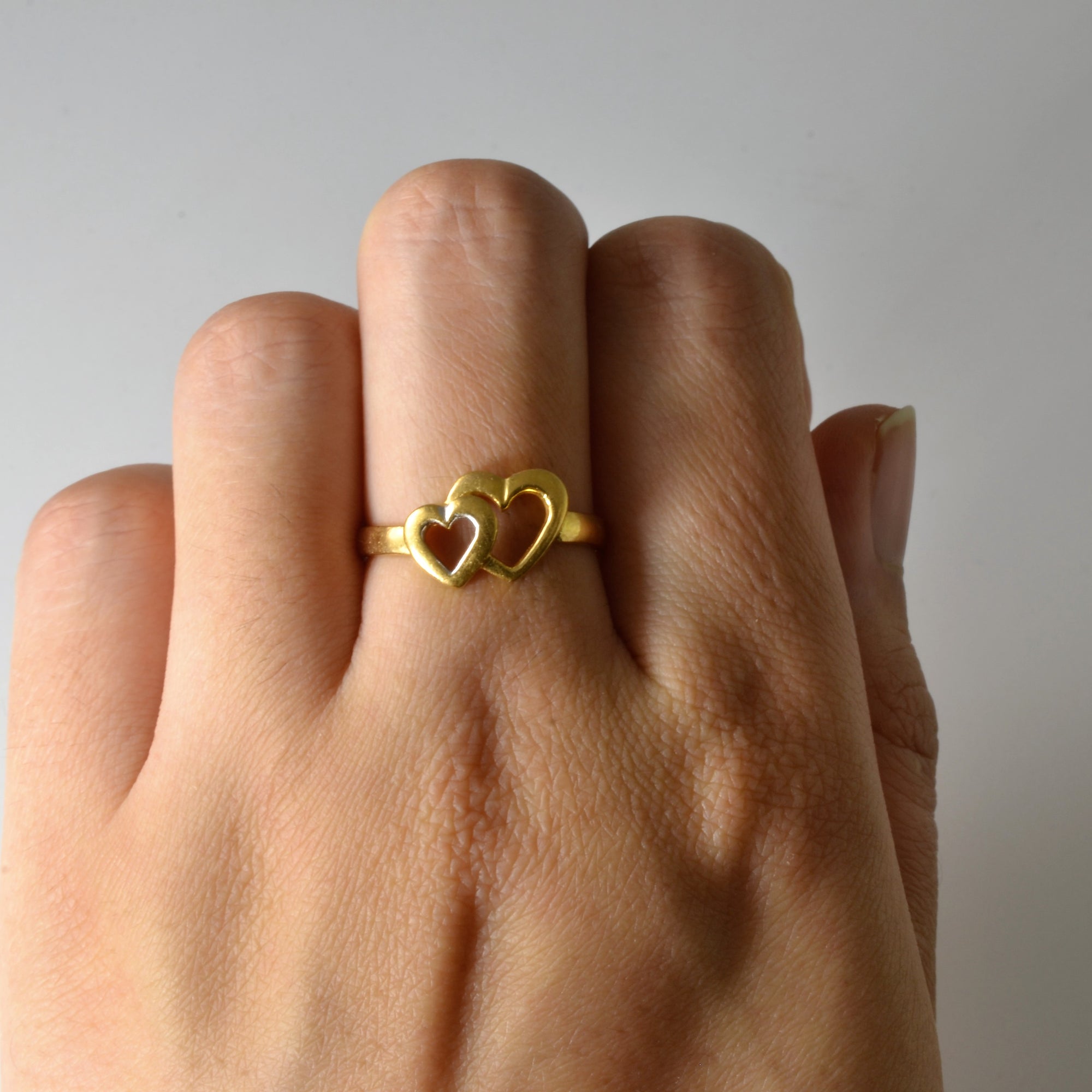 14k Yellow Gold Double Heart Ring With Diamonds. Size 6.25 R652 - Etsy