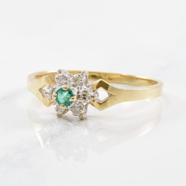 Emerald & Diamond Halo Split Shank Ring | 0.03ctw, 0.07ct | SZ 8.75 |