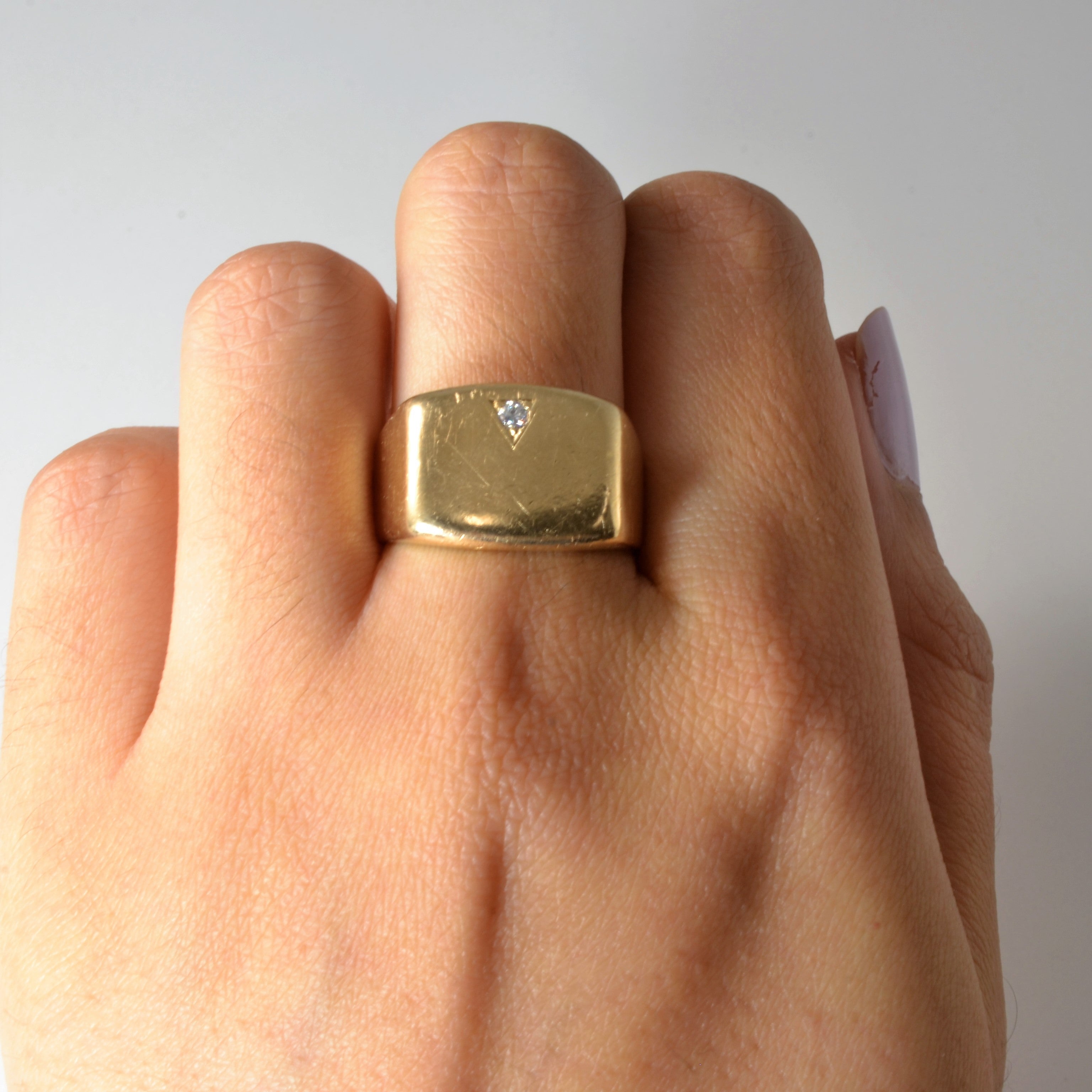 Gypsy Set Diamond Signet Ring | 0.05ct | SZ 8.75 |