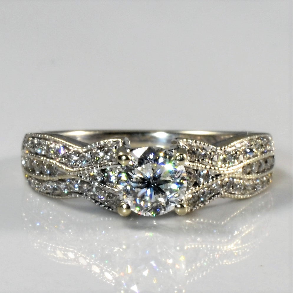 Milgrain Detailed Diamond Shanked Engagement Ring | 1.10ctw | SZ 6.5 |
