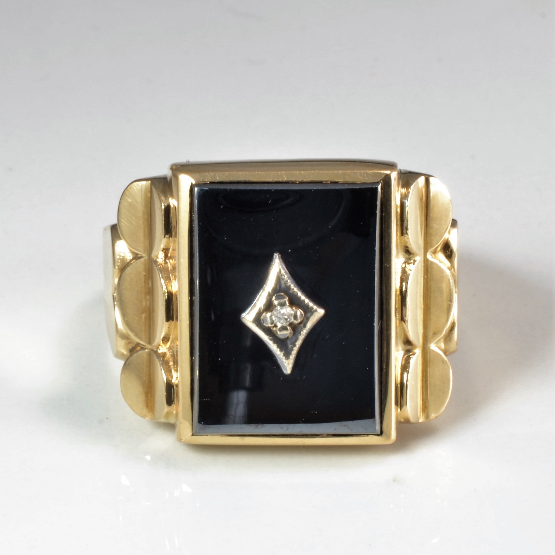 Vintage Hematite & Diamond Men's Ring | 0.01 ct, SZ 11.5 |