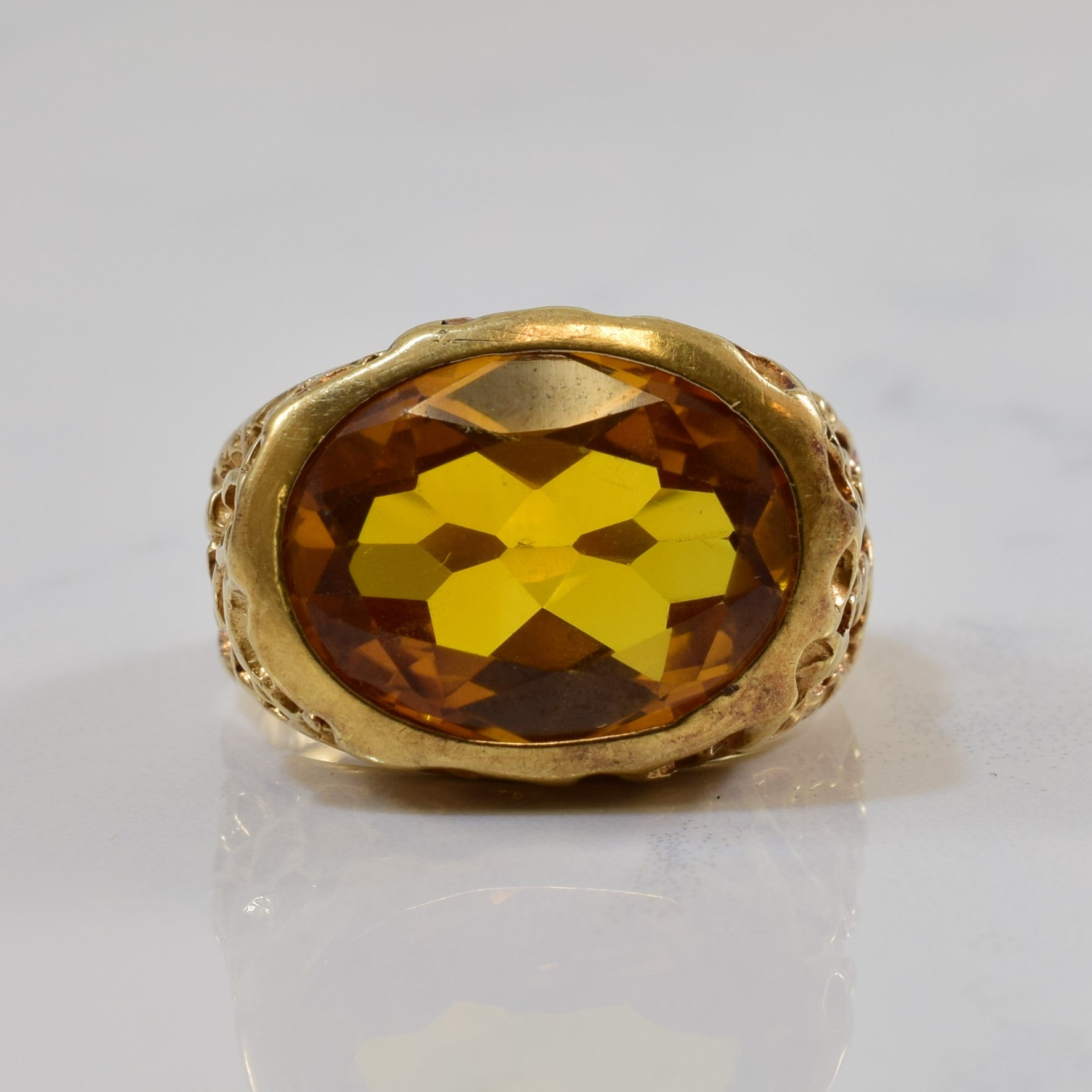 Synthetic Yellow Sapphire Textured Ring | 9.00ct | SZ 7.5 |