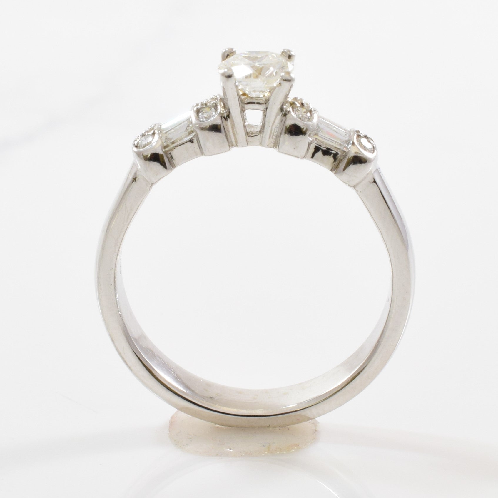 Baguette Flanked Round Brilliant Engagement Ring | 0.41ctw | SZ 6 |