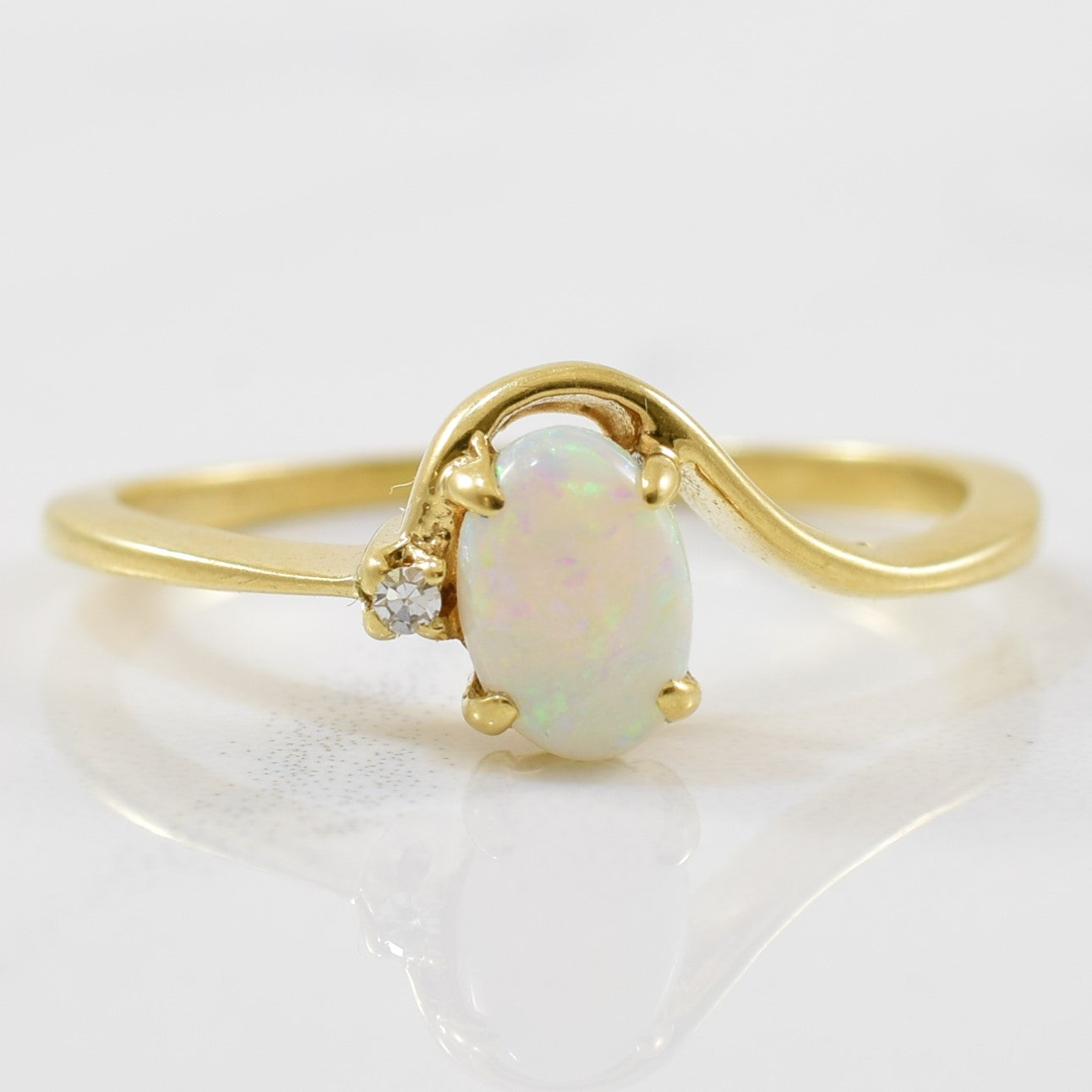 Delicate Opal & Diamond Bypass Ring | 0.01ct, 0.27ct | SZ 5.75 |