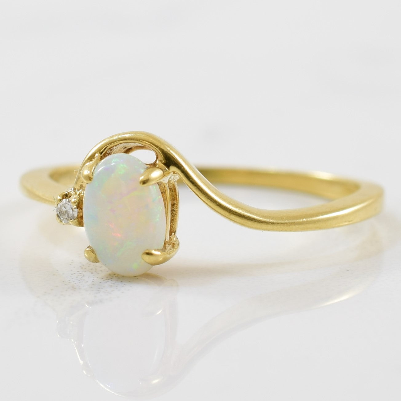 Delicate Opal & Diamond Bypass Ring | 0.01ct, 0.27ct | SZ 5.75 |