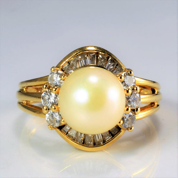 Pearl & Diamond Ladies Halo Ring | 0.30 ctw, SZ 6.5 |