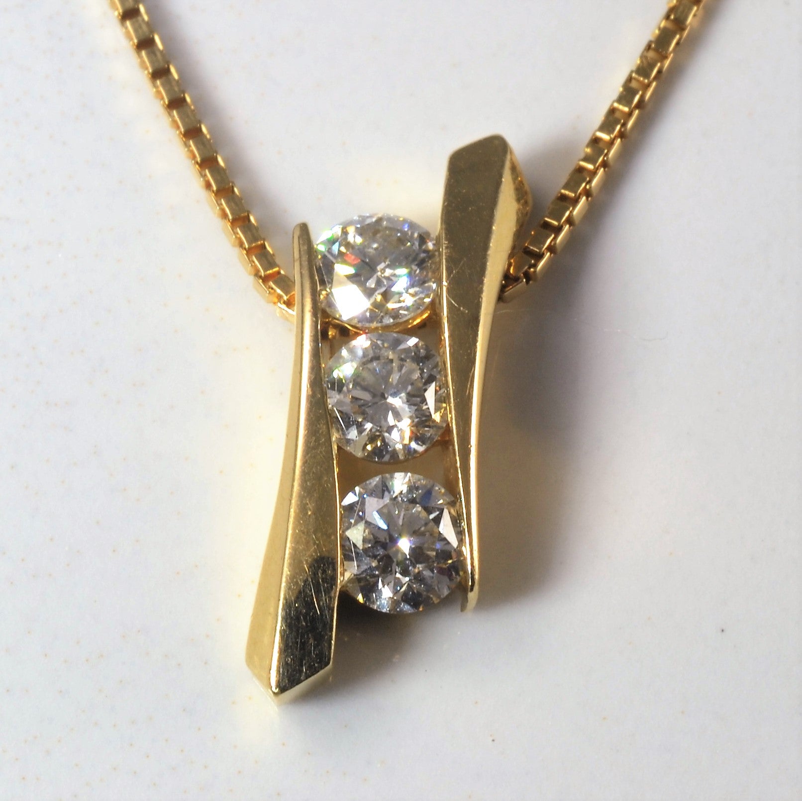 Three Stone Diamond Necklace | 0.75ctw | 18