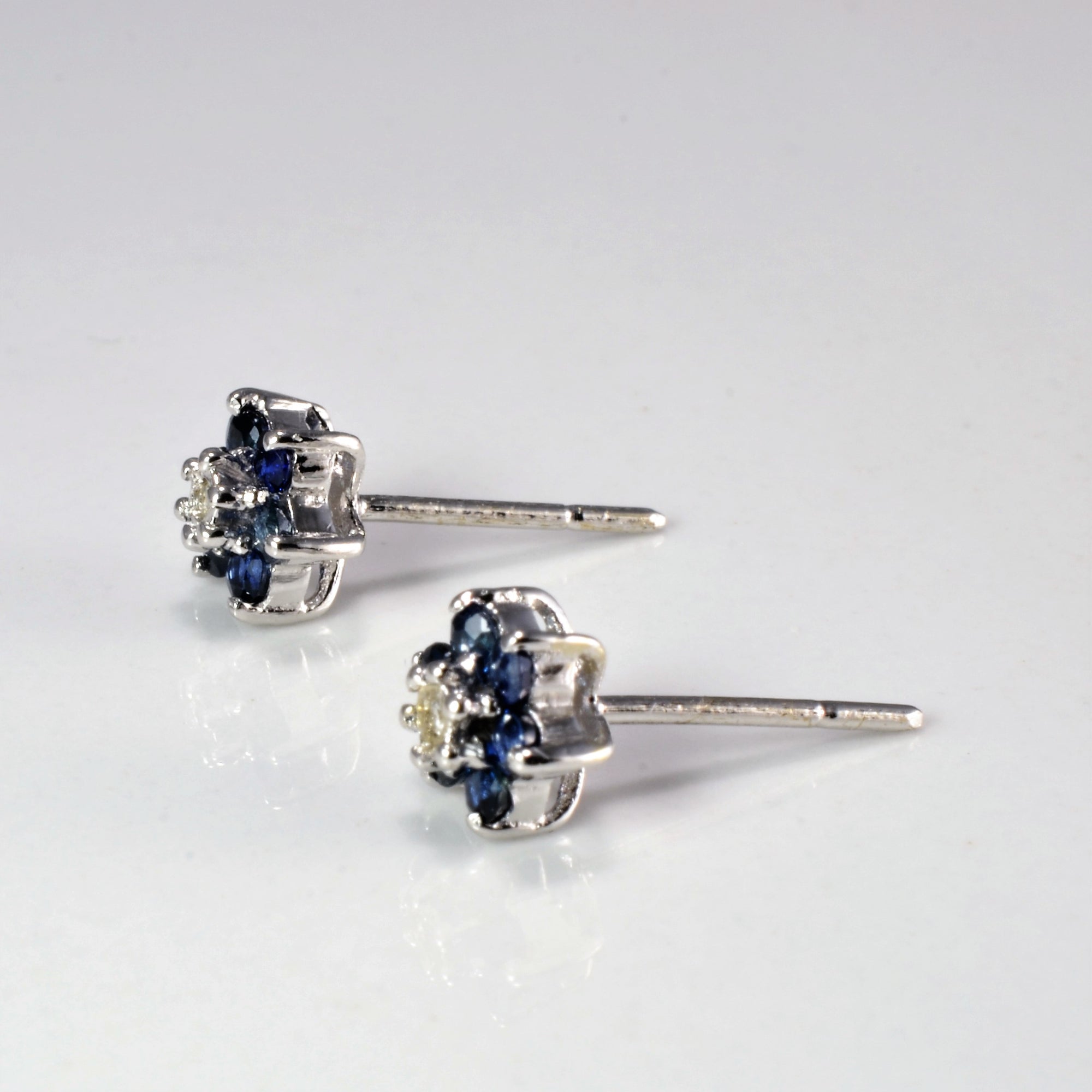 Flower Cluster Sapphire & Diamond Studs | 0.01 ctw |
