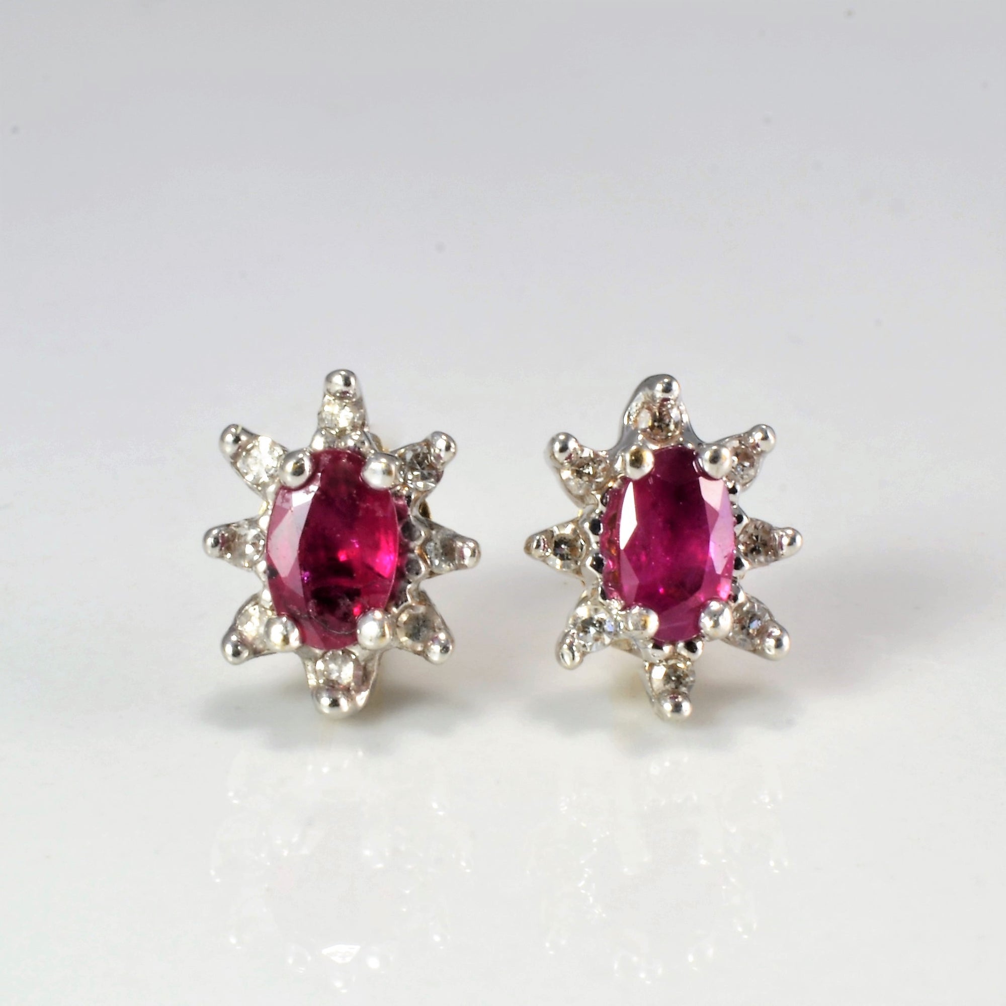 Ruby & Diamond Cocktail Stud Earrings | 0.11 ctw |