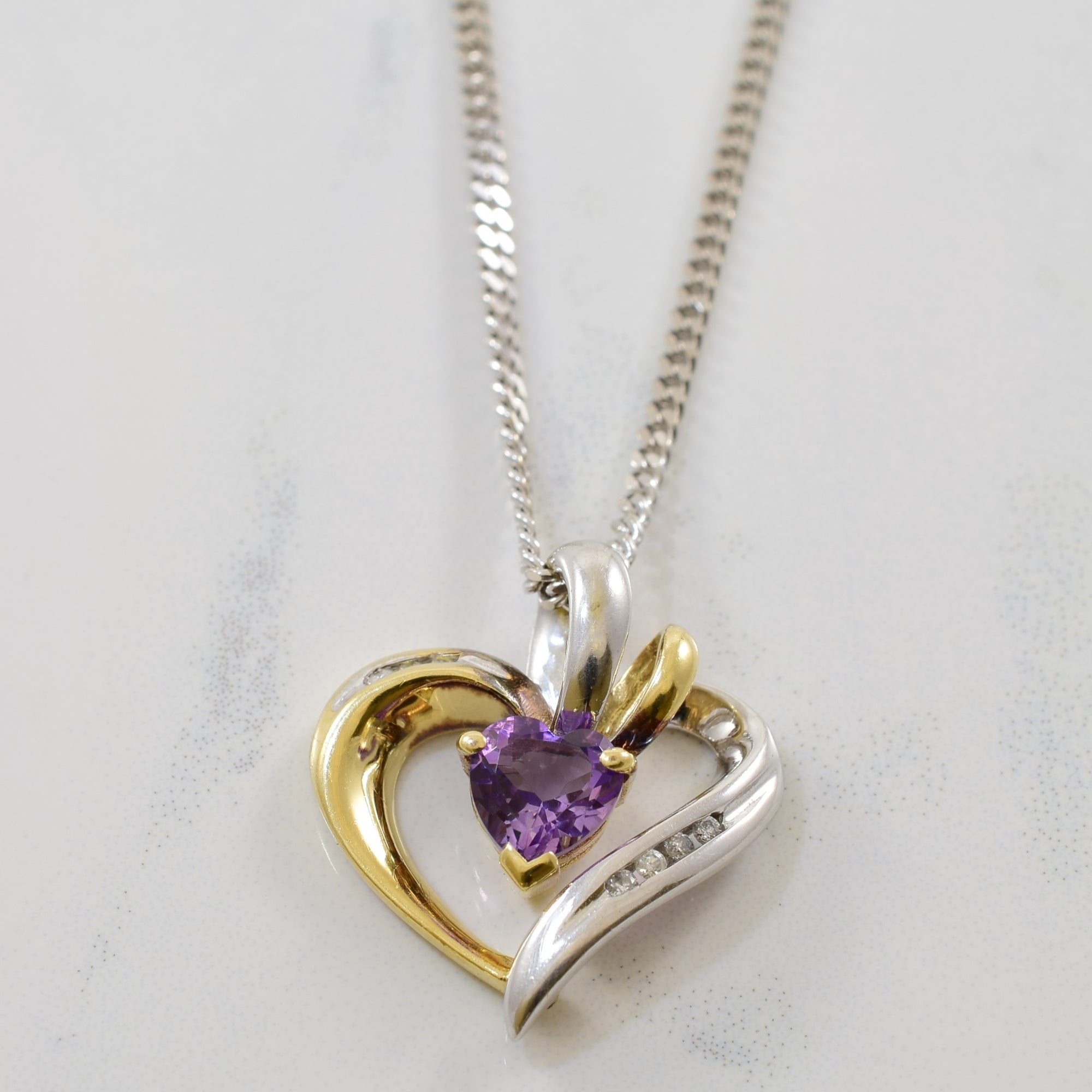 Amethyst & Diamond Heart Necklace | 0.05ctw, 0.75ct | 21