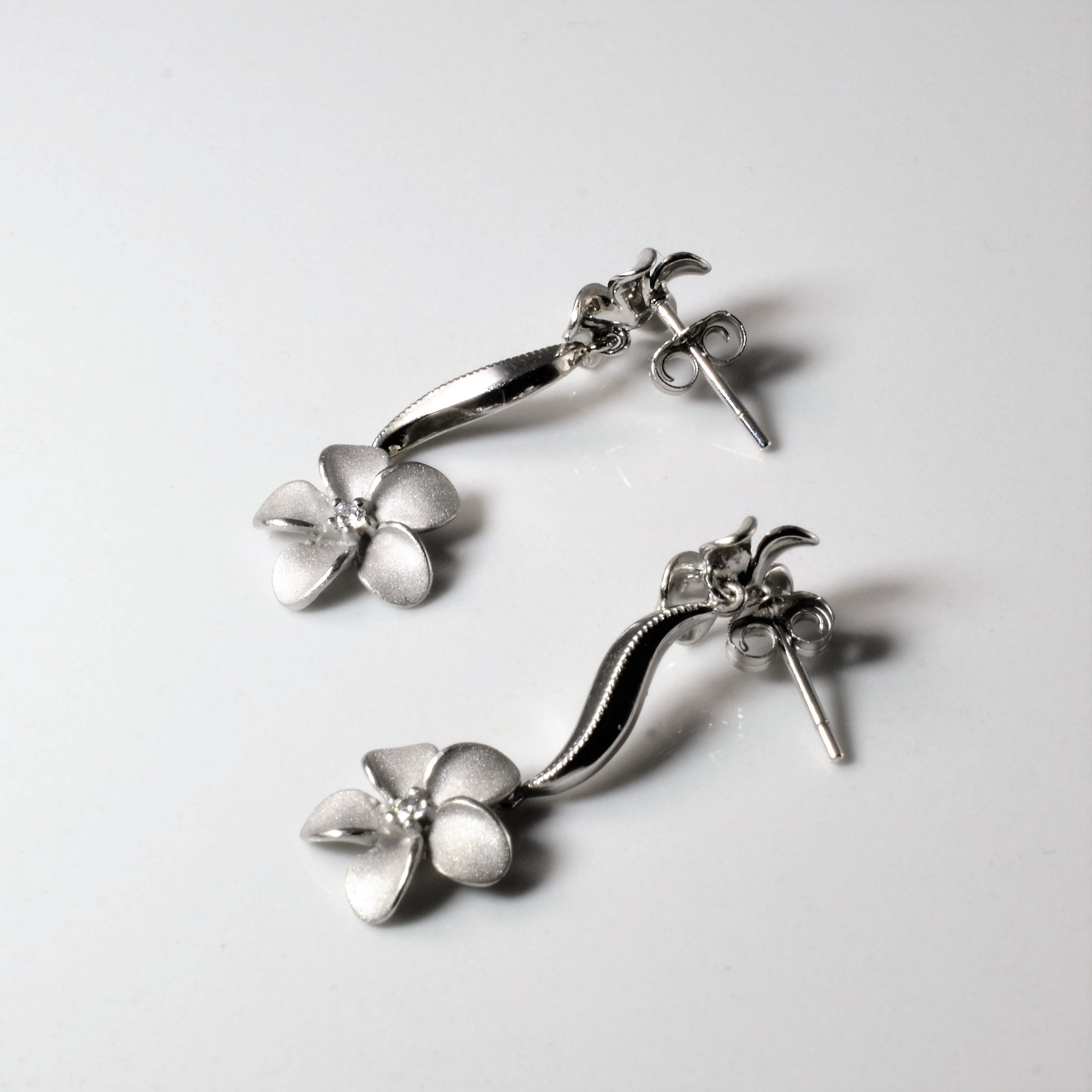 Sparkle Finish Diamond Plumeria Drop Earrings | 0.08ctw |