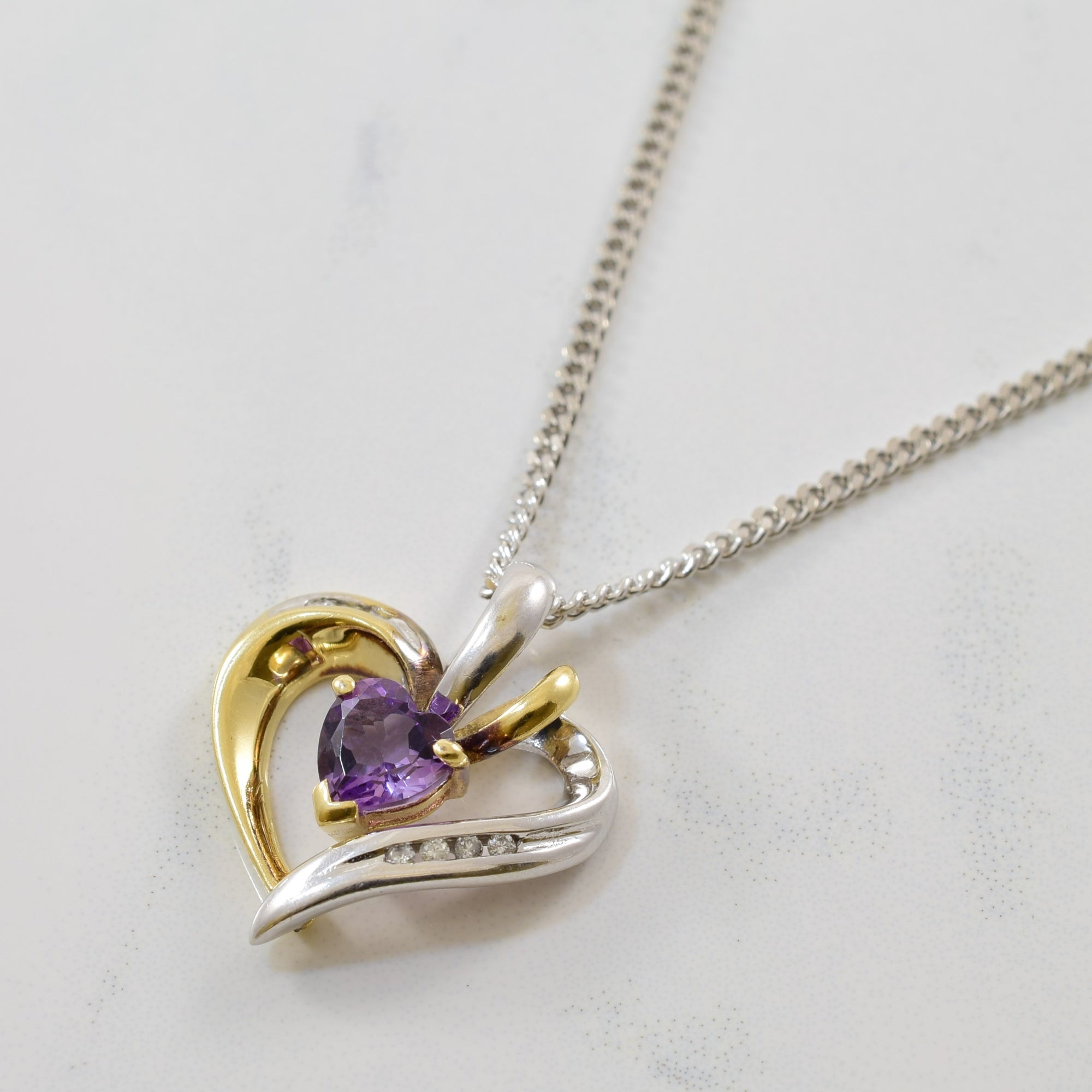 Amethyst & Diamond Heart Necklace | 0.05ctw, 0.75ct | 21