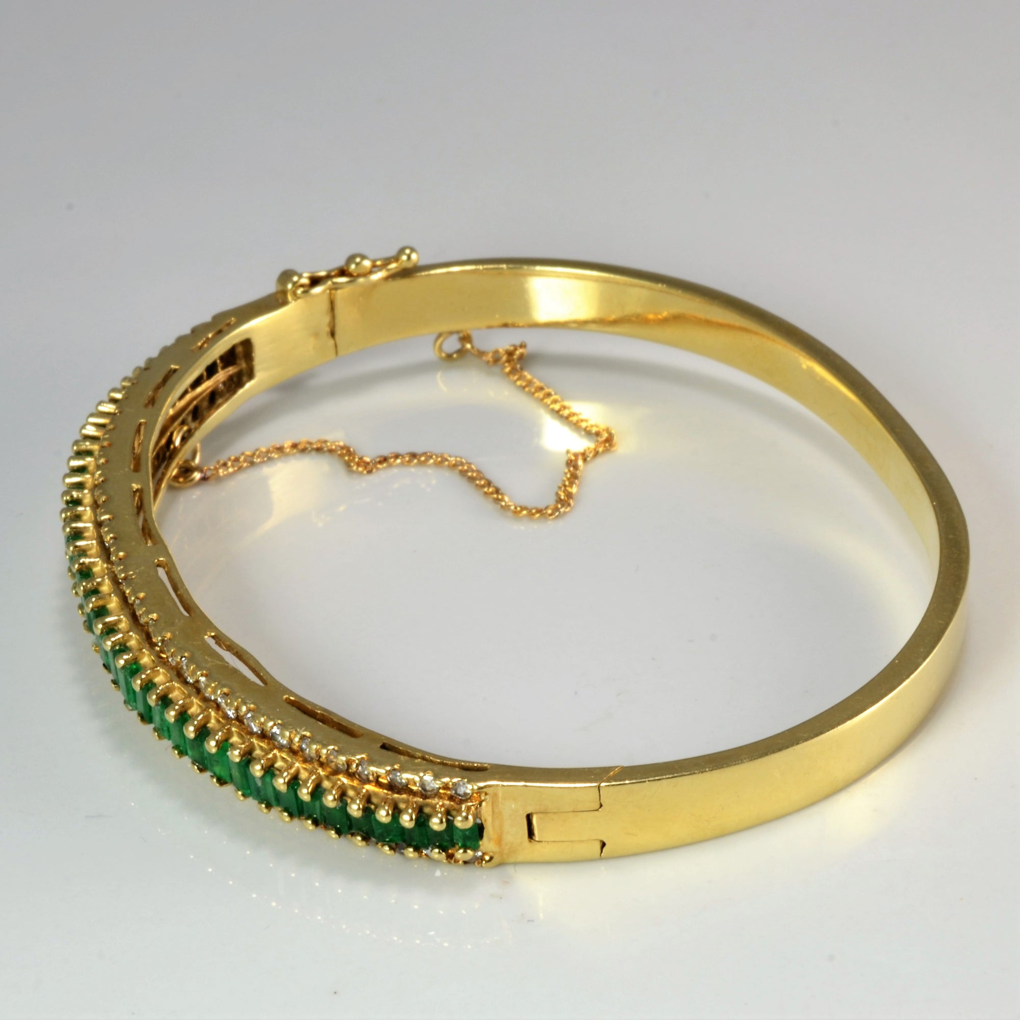 Pave Set Emerald & Diamond Bangle Bracelet | 0.62 ctw 7.5'' |