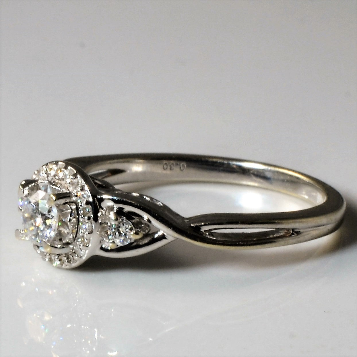Three Stone Diamond Halo Twist Ring | 0.30ctw | SZ 5.75 |