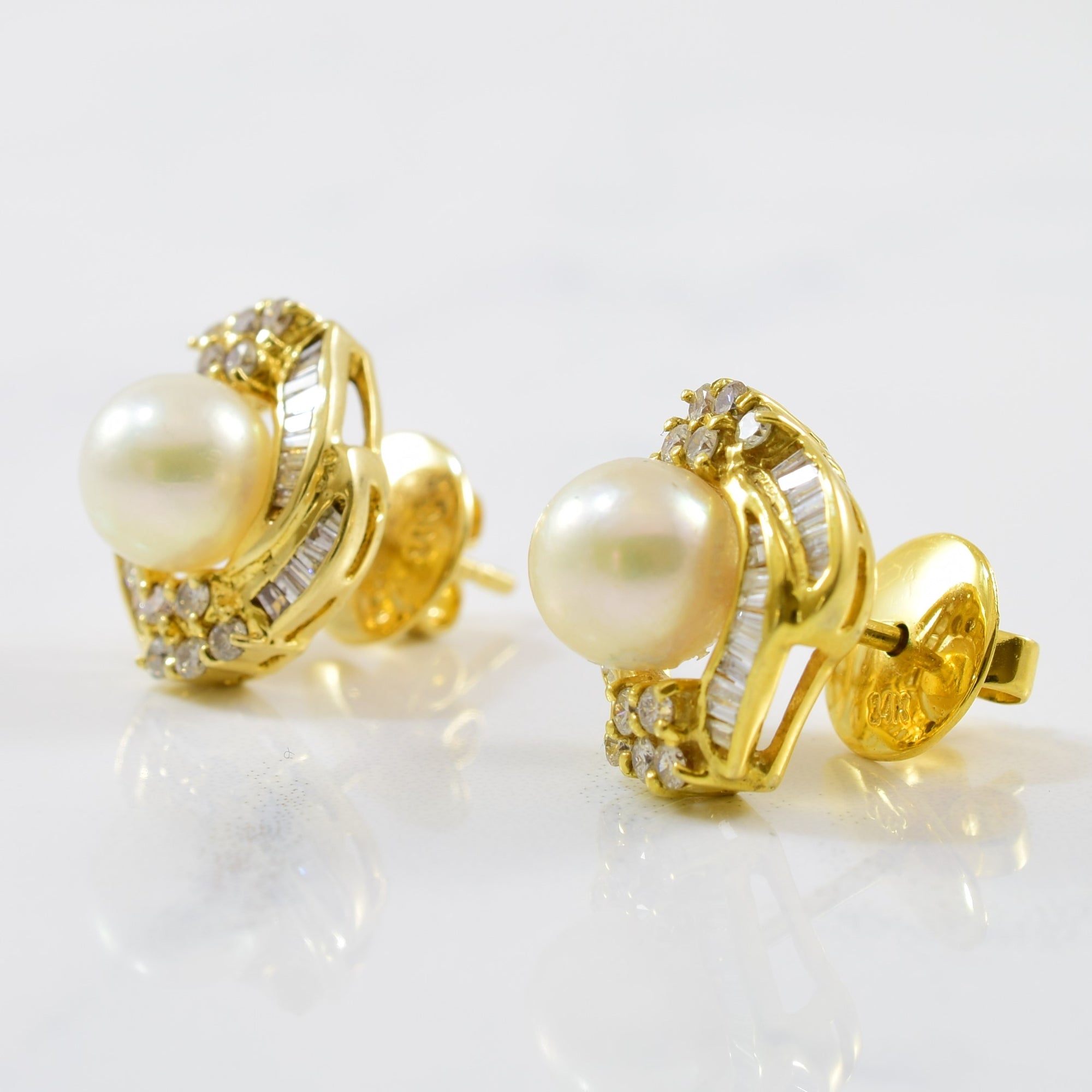 Baguette Diamond & Pearl Earrings | 0.46ctw, 5.28ctw |