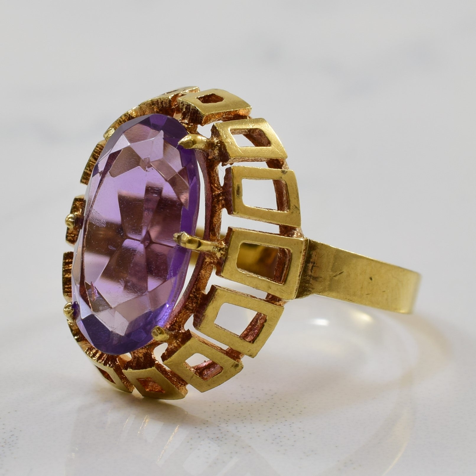 Geometric Oval Amethyst Cocktail Ring | 3.80ct | SZ 8 |