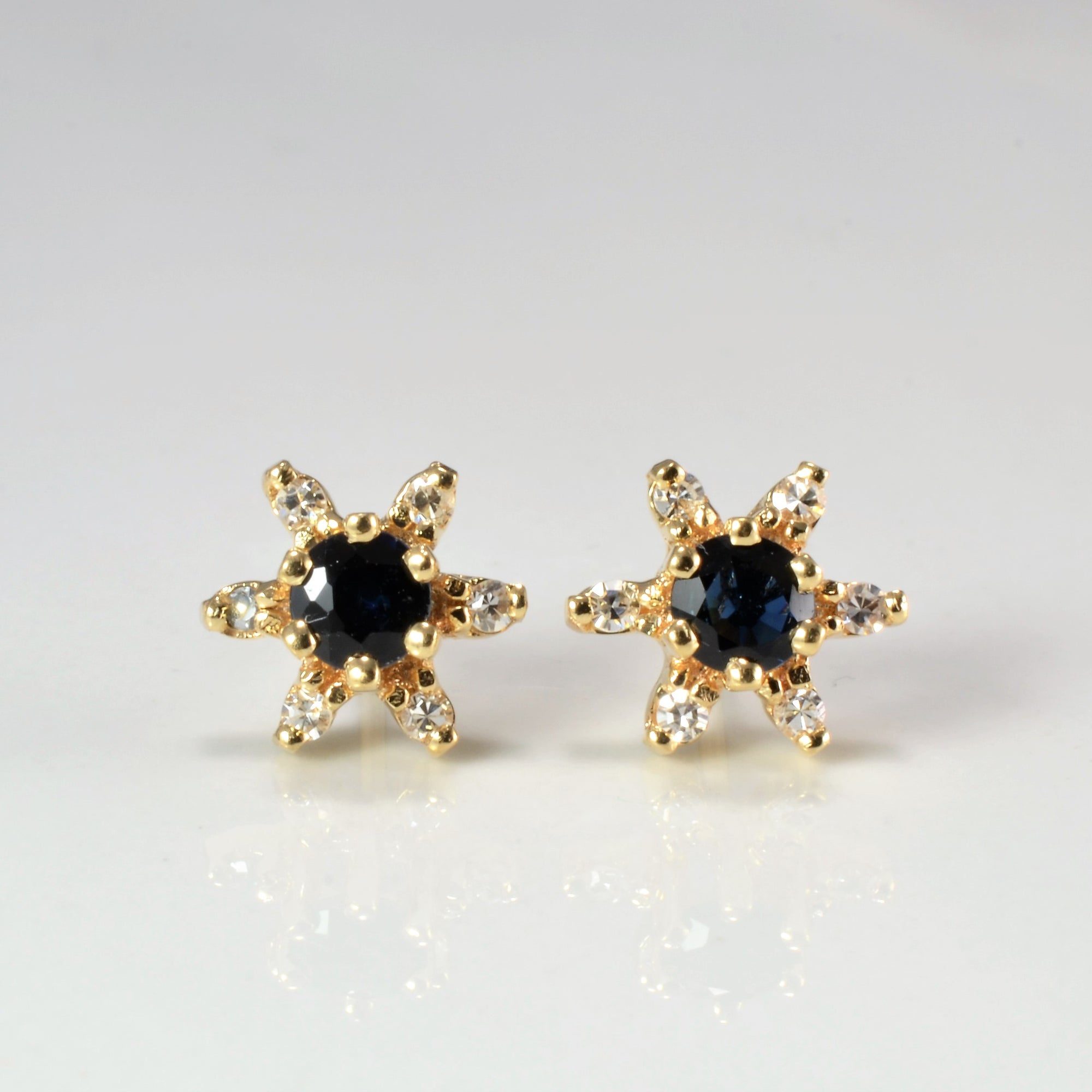 Flower Sapphire & Diamond Stud Earrings | 0.12 ctw |